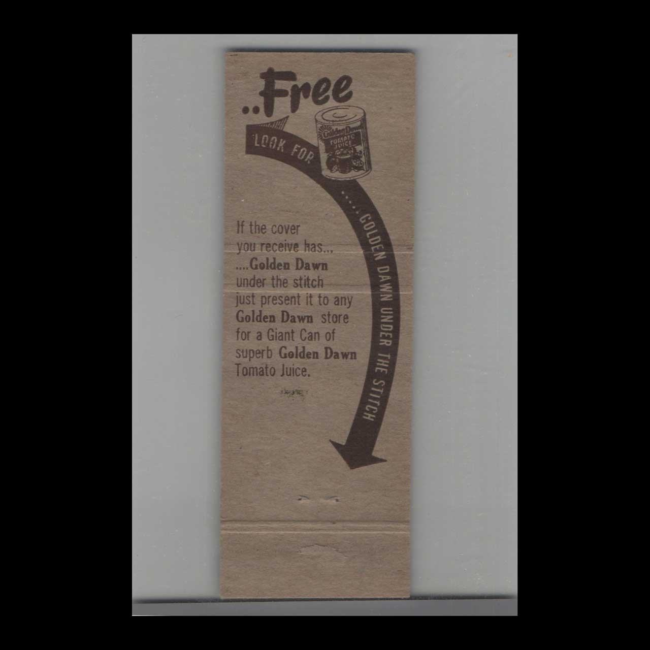 Matchbook Cover Golden Dawn Tomato Juice Matchbook Cover Golden Dawn Tomato Juice