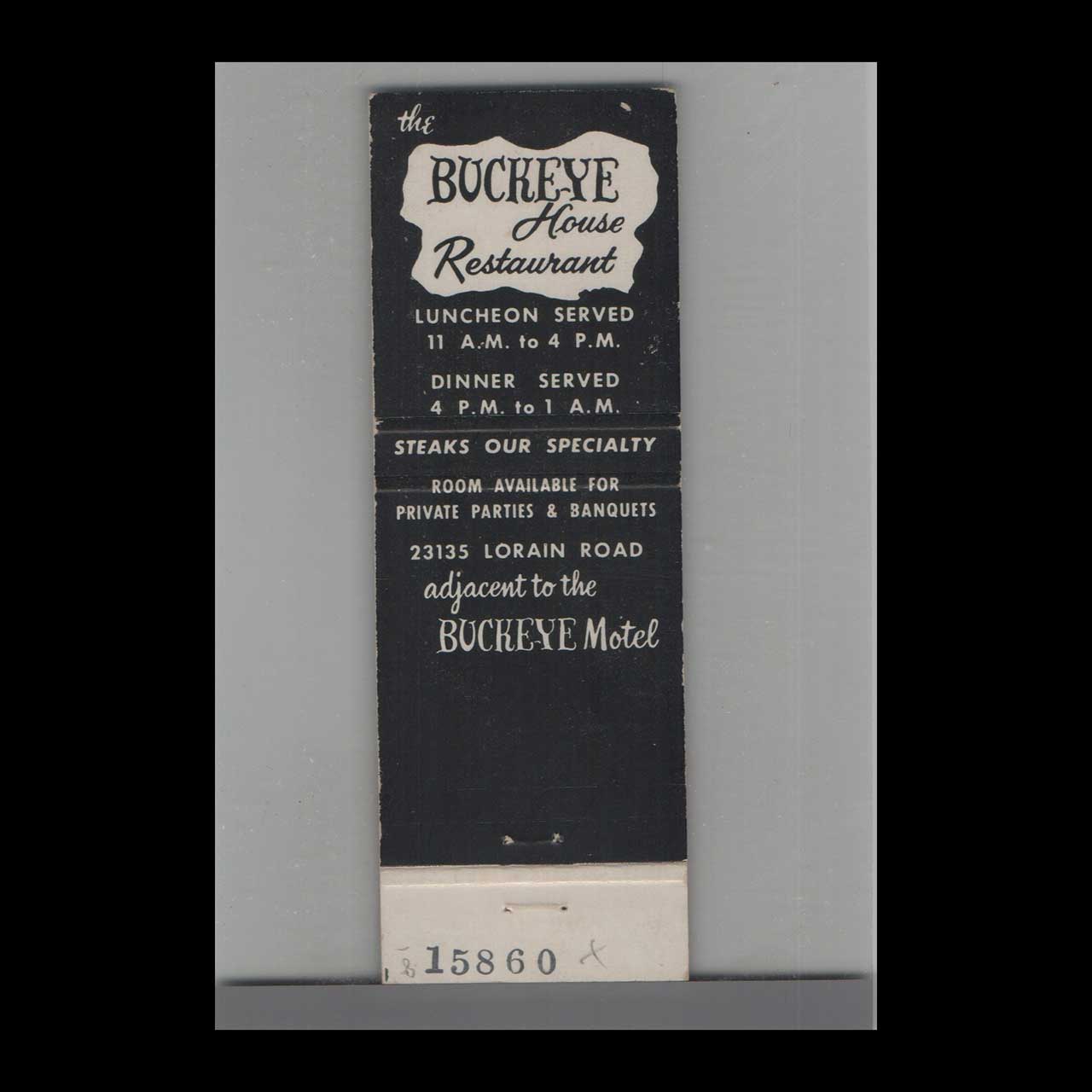 The Buckeye House Restaurant Cleveland Matchbook Cover The Buckeye House Restaurant Cleveland Matchbook Cover