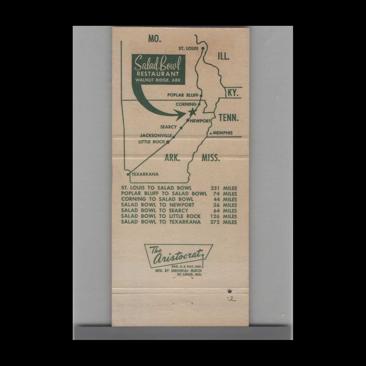 Salad Bowl Restaurant Matchbook Cover Walnut Ridge AR Salad Bowl Restaurant Matchbook Cover Walnut Ridge AR