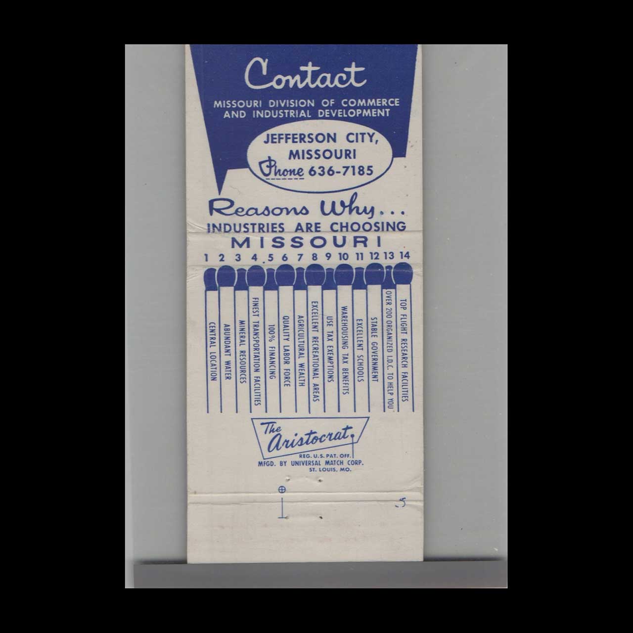 Jefferson City Commerce & Industry Matchbook Cover Jefferson City Commerce & Industry Matchbook Cover