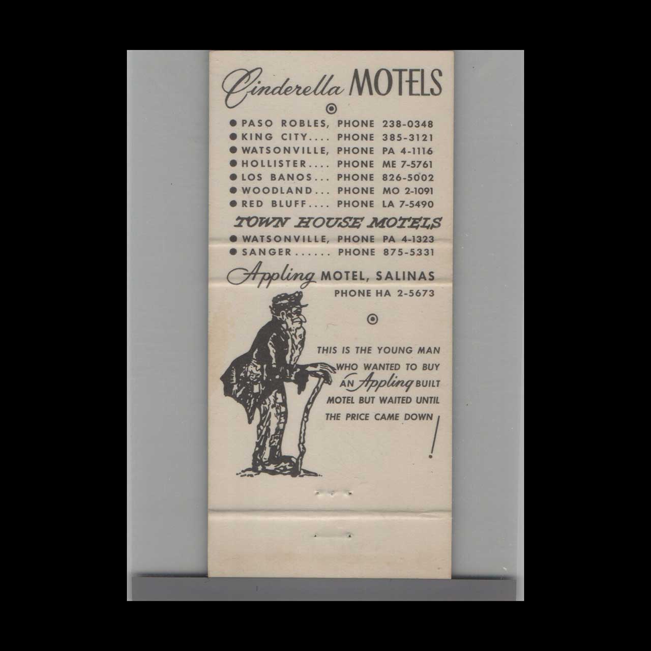 Matchbook Cover Cinderella Motels Watsonville & Sanger CA Matchbook Cover Cinderella Motels Watsonville & Sanger CA