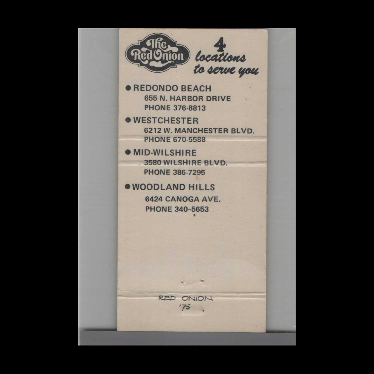 The Red Onion Sonora Style Mexican Food Matchbook Cover The Red Onion Sonora Style Mexican Food Matchbook Cover