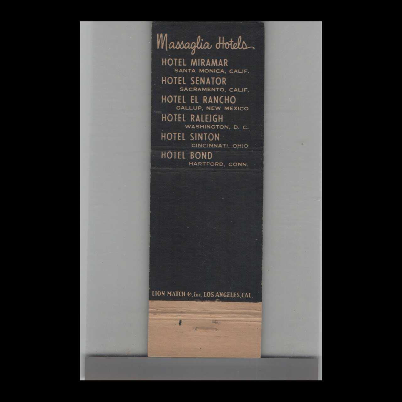 Matchbook Cover Hotel Bond Hartford CT Matchbook Cover Hotel Bond Hartford CT