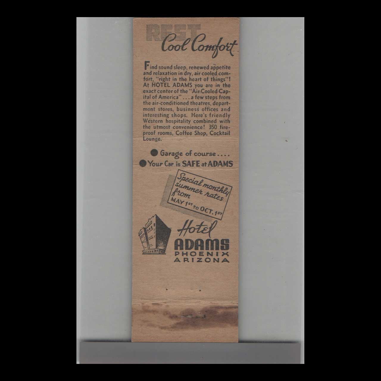 Matchbook Cover Hotel Adams Phoenix AZ Crown Match Co Matchbook Cover Hotel Adams Phoenix AZ Crown Match Co