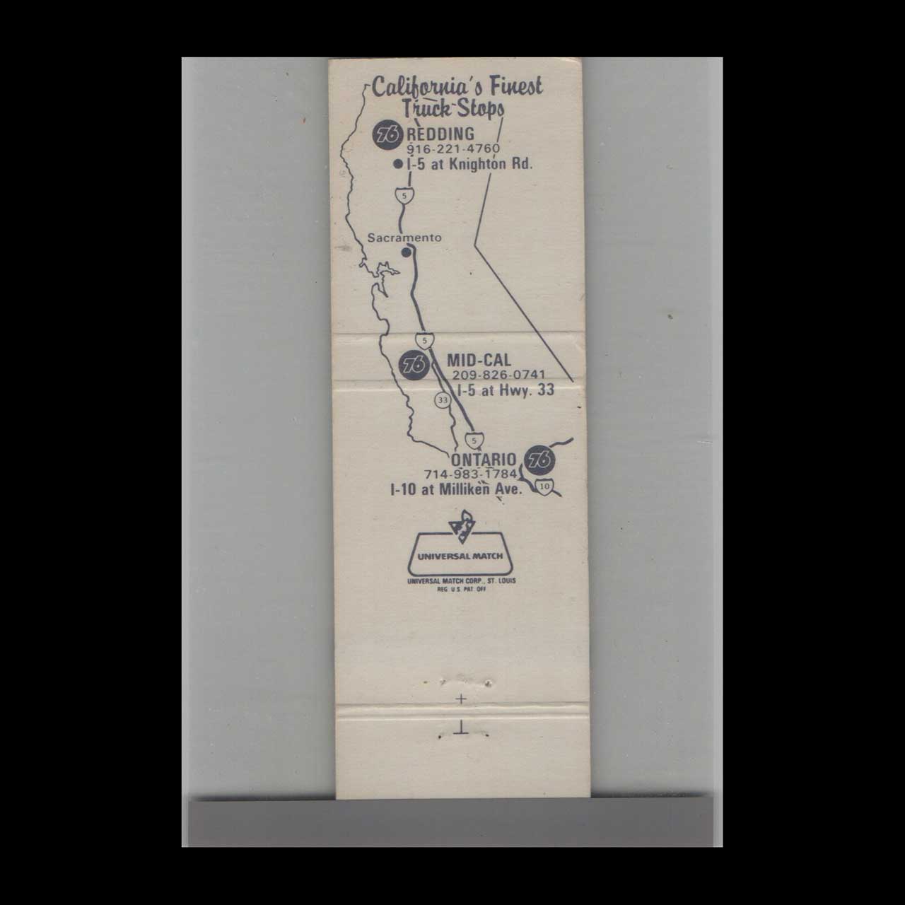 California Union 76 Truck Stops Matchbook Cover Redding California Union 76 Truck Stops Matchbook Cover Redding