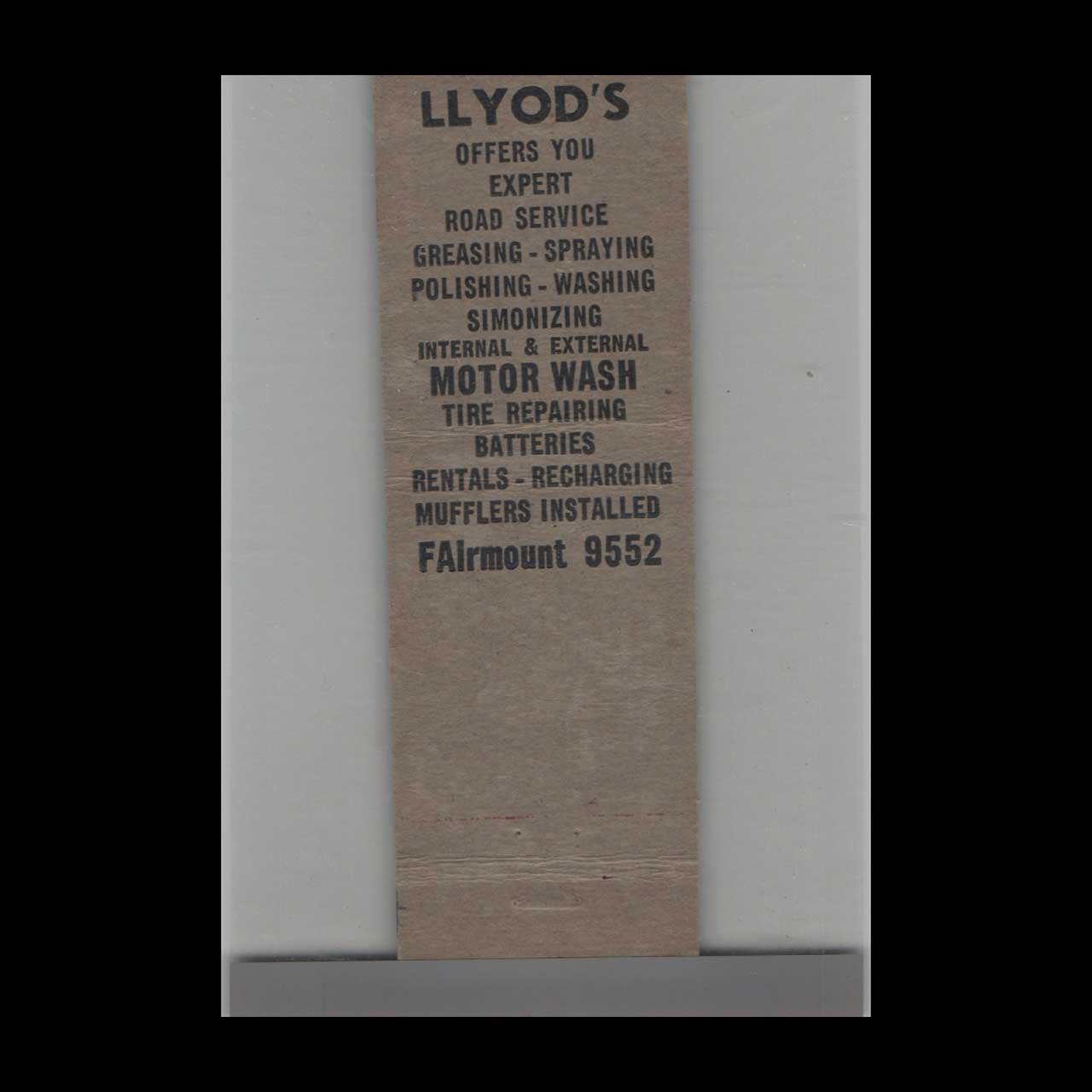 Lloyds Service Stations Cleveland Heights Matchbook Cover Lloyds Service Stations Cleveland Heights Matchbook Cover