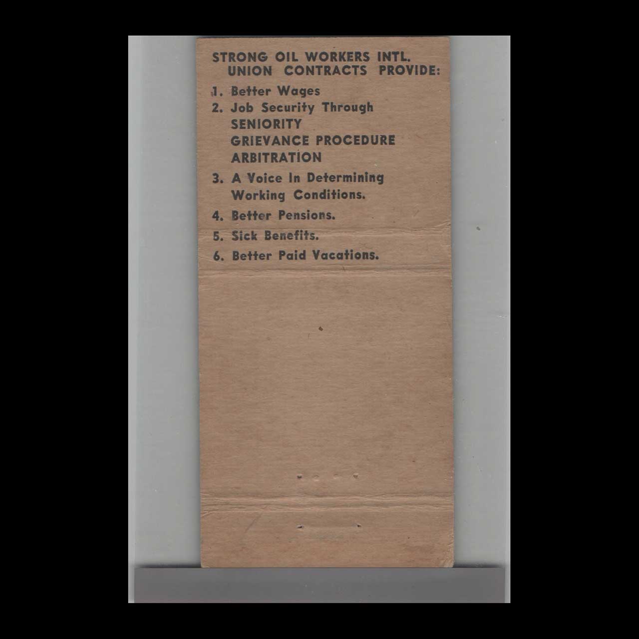 Labor Union Oil Workers Matchbook Cover CIO Labor Union Oil Workers Matchbook Cover CIO