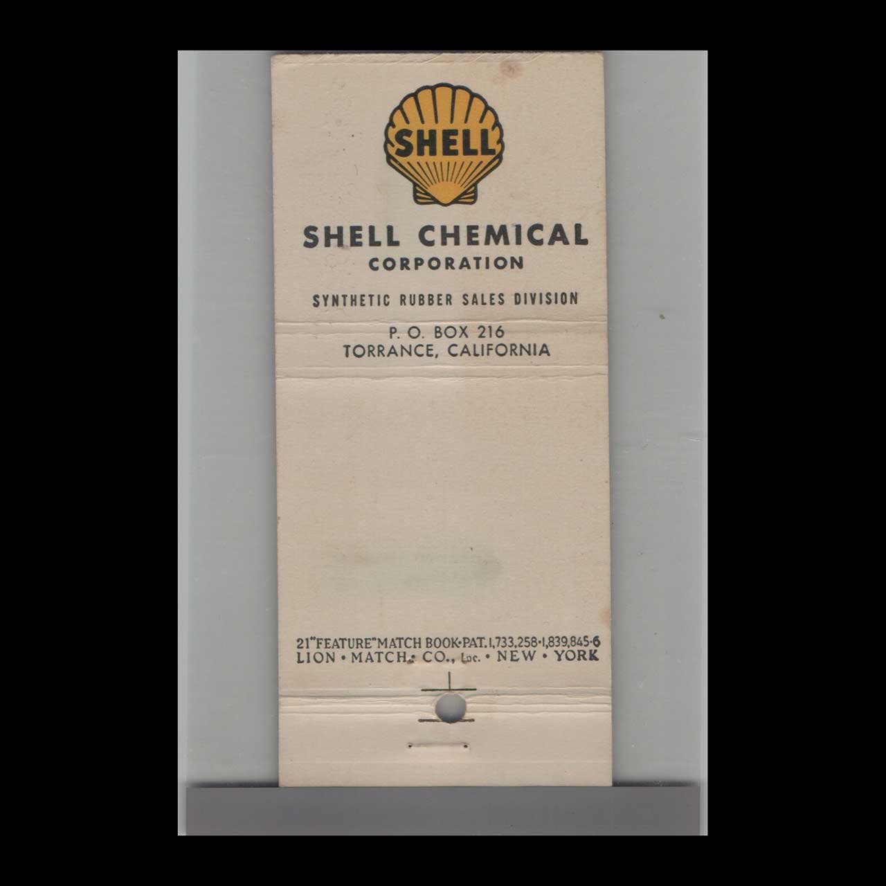 Matchbook Cover Shell Synthetic Rubber Spot Striker Matchbook Cover Shell Synthetic Rubber Spot Striker