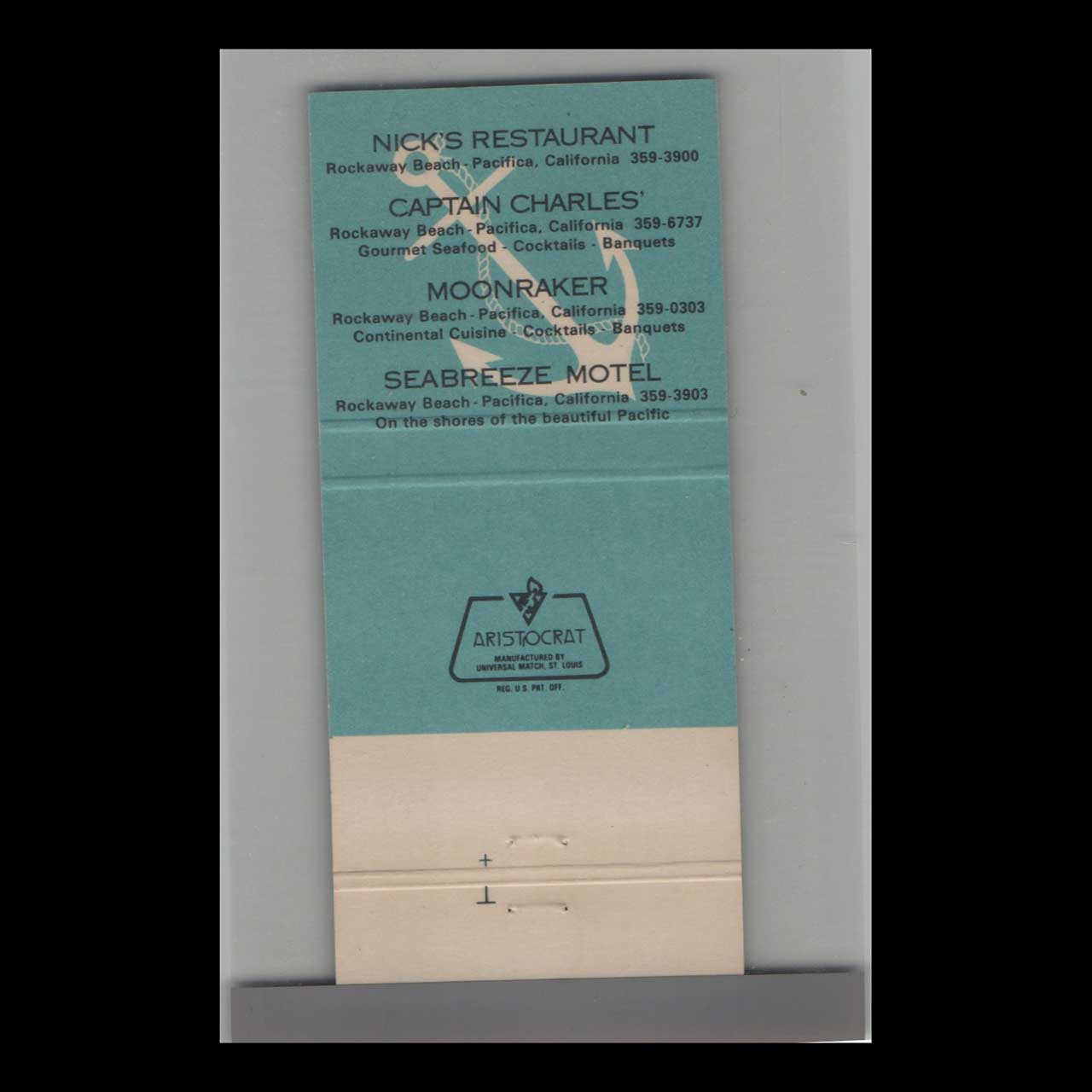 Nicks Seashore Restaurant Matchbook Cover Pacifica CA Nicks Seashore Restaurant Matchbook Cover Pacifica CA