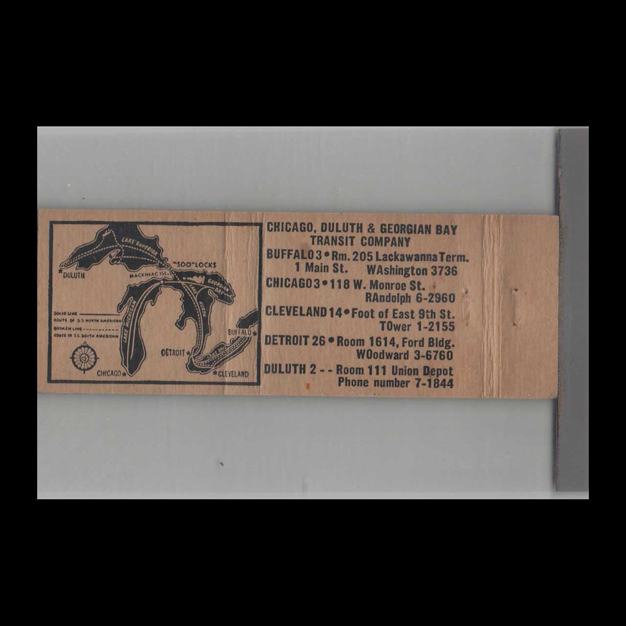 Georgian Bay Line Matchbook Cover Cruising Great Lakes Georgian Bay Line Matchbook Cover Cruising Great Lakes