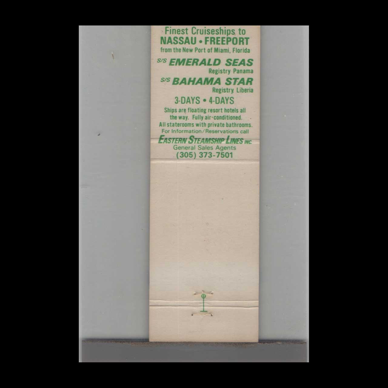 Eastern Steamship Lines Matchbook Cover Emerald Seas Eastern Steamship Lines Matchbook Cover Emerald Seas