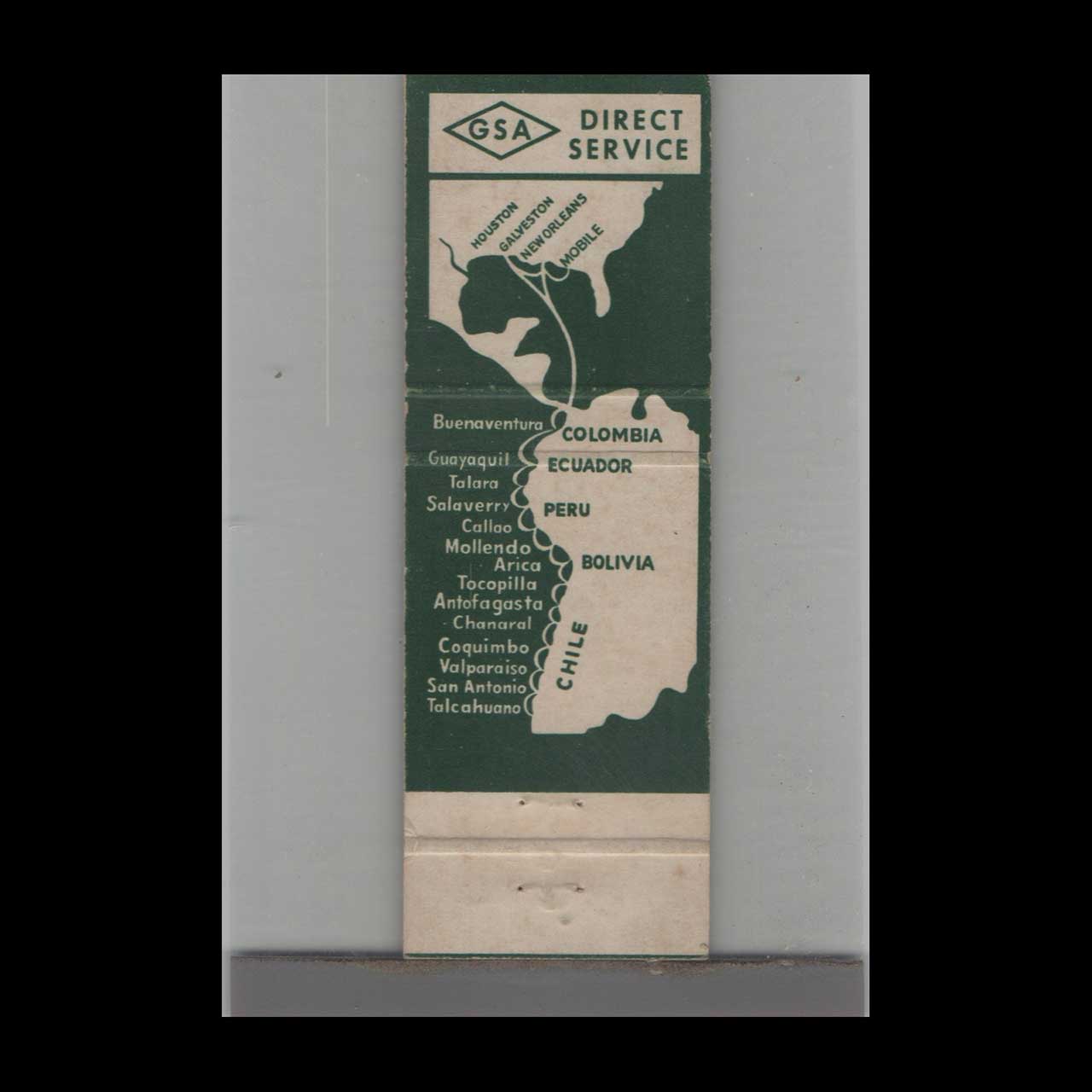 Gulf & South American Steamship Co Matchbook Cover New Orleans Gulf & South American Steamship Co Matchbook Cover New Orleans