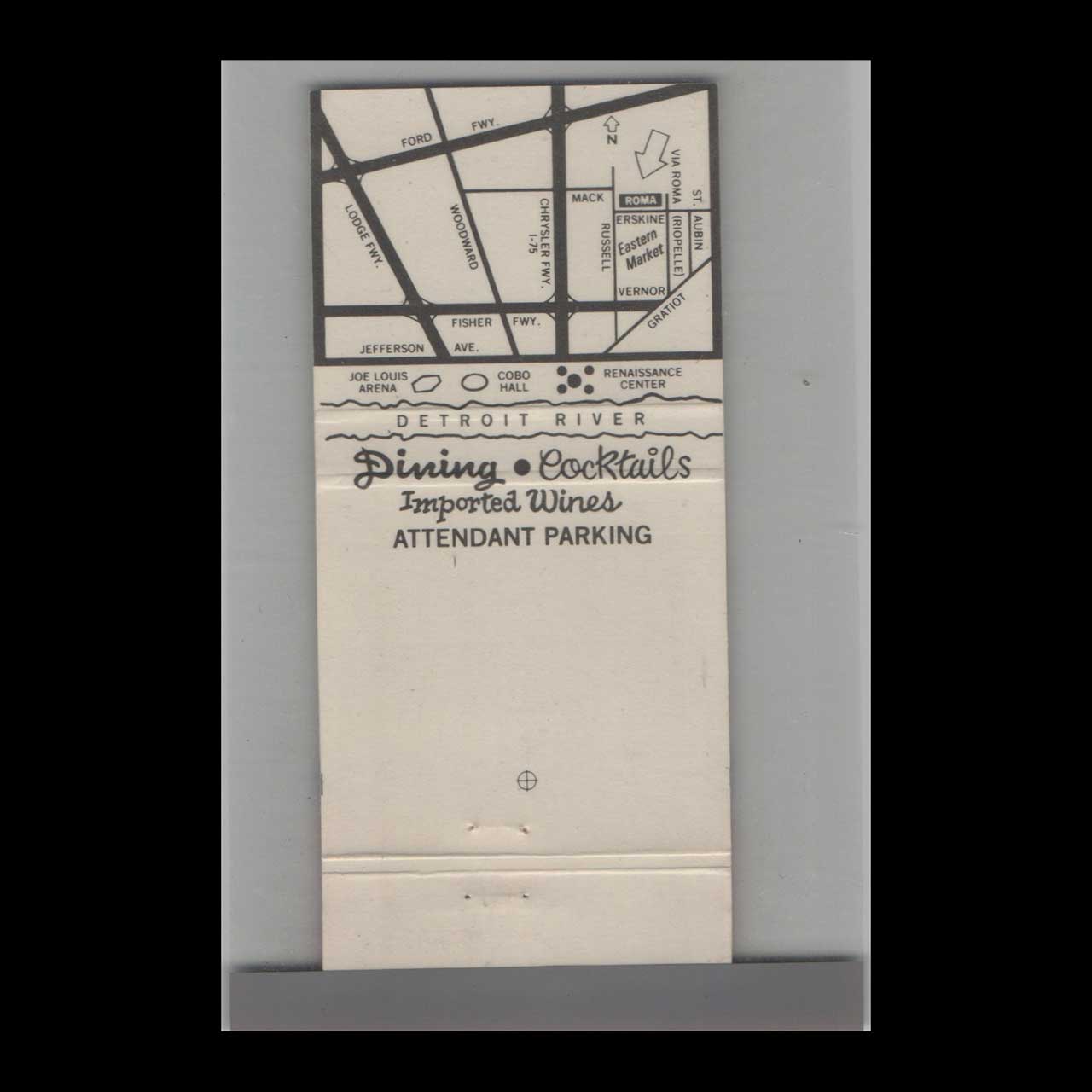 Roma Cafe 100th Anniversary Matchbook Cover Detroit Roma Cafe 100th Anniversary Matchbook Cover Detroit