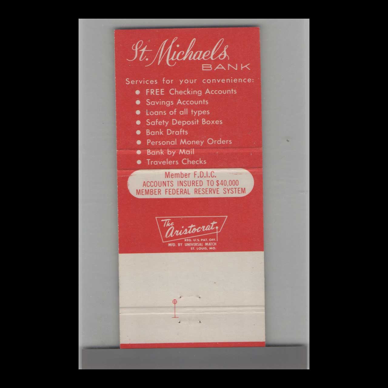 Matchbook Cover St Michaels Bank St Michaels MD Matchbook Cover St Michaels Bank St Michaels MD