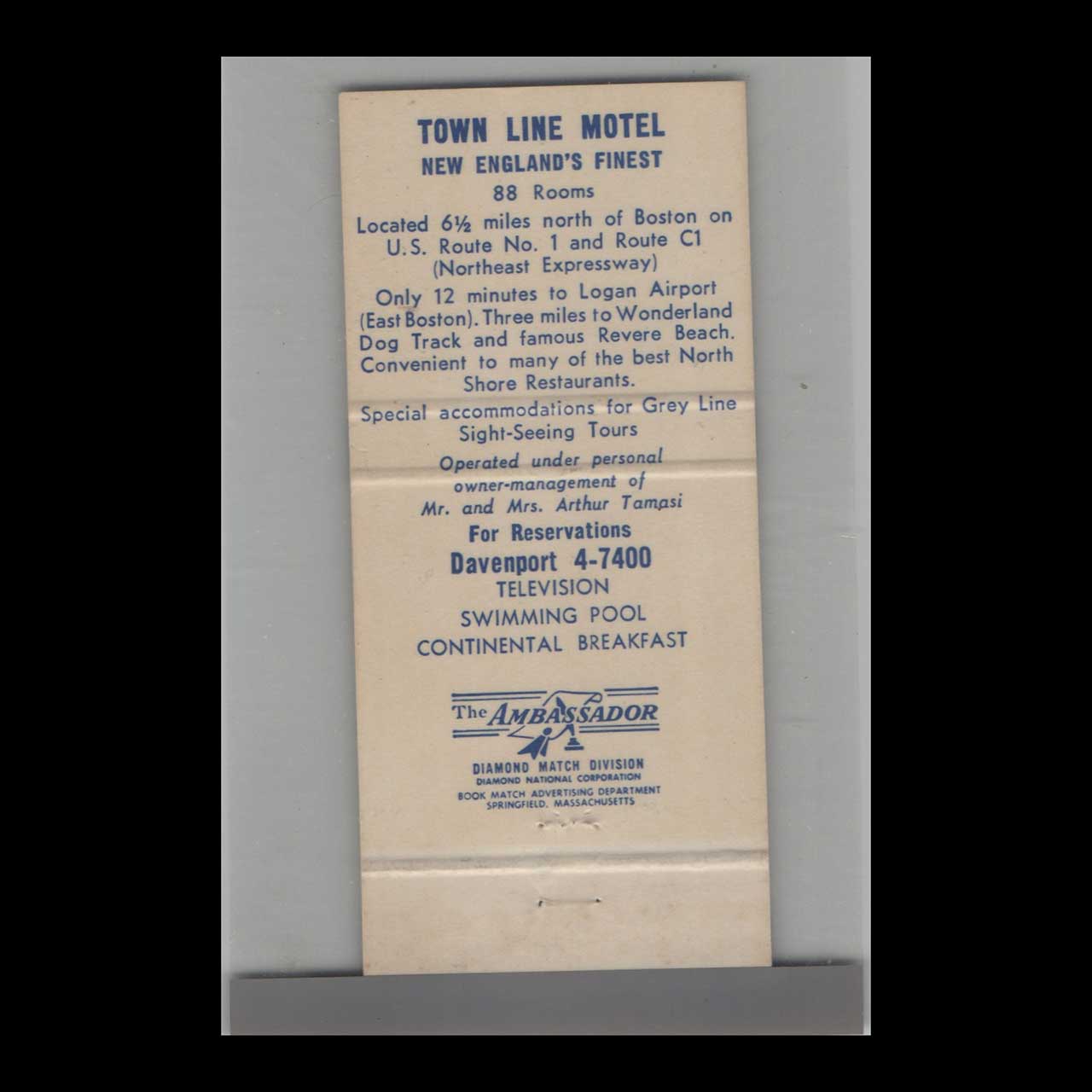 Matchbook Cover Town Line Motel Malden MA Matchbook Cover Town Line Motel Malden MA