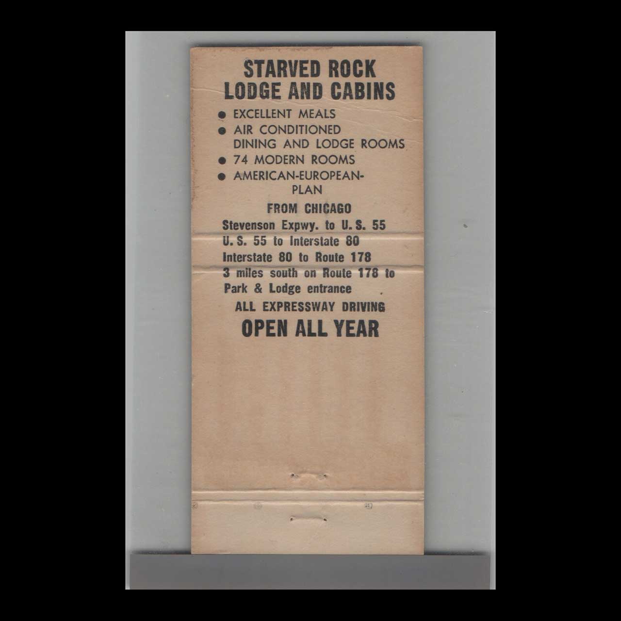 Matchbook Cover Starved Rock Lodge Utica IL Matchbook Cover Starved Rock Lodge Utica IL