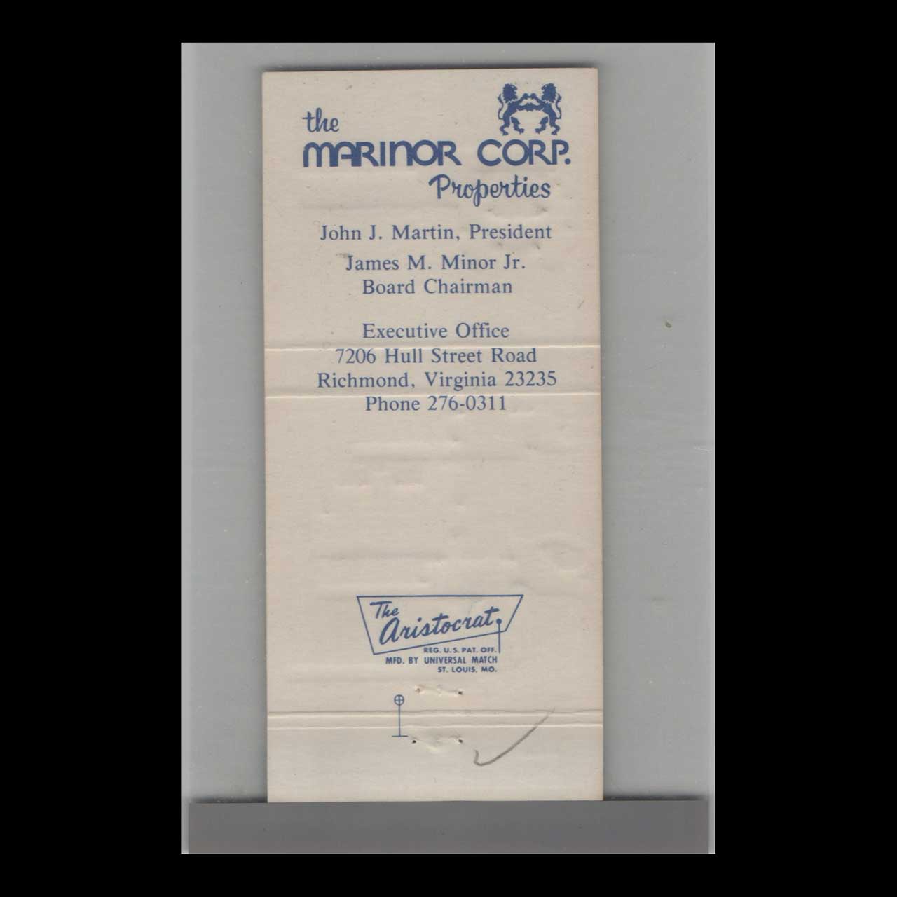 Matchbook Cover Marinor Motor Inns Richmond VA Matchbook Cover Marinor Motor Inns Richmond VA
