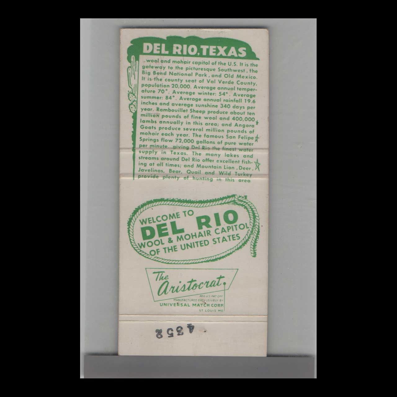 Matchbook Cover Del Rio National Bank Sheep Del Rio TX Matchbook Cover Del Rio National Bank Sheep Del Rio TX