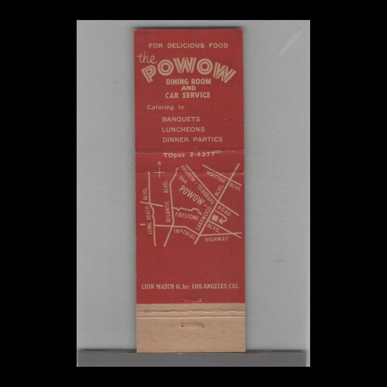 The Powow Firewater Room Downey CA Matchbook Cover The Powow Firewater Room Downey CA Matchbook Cover