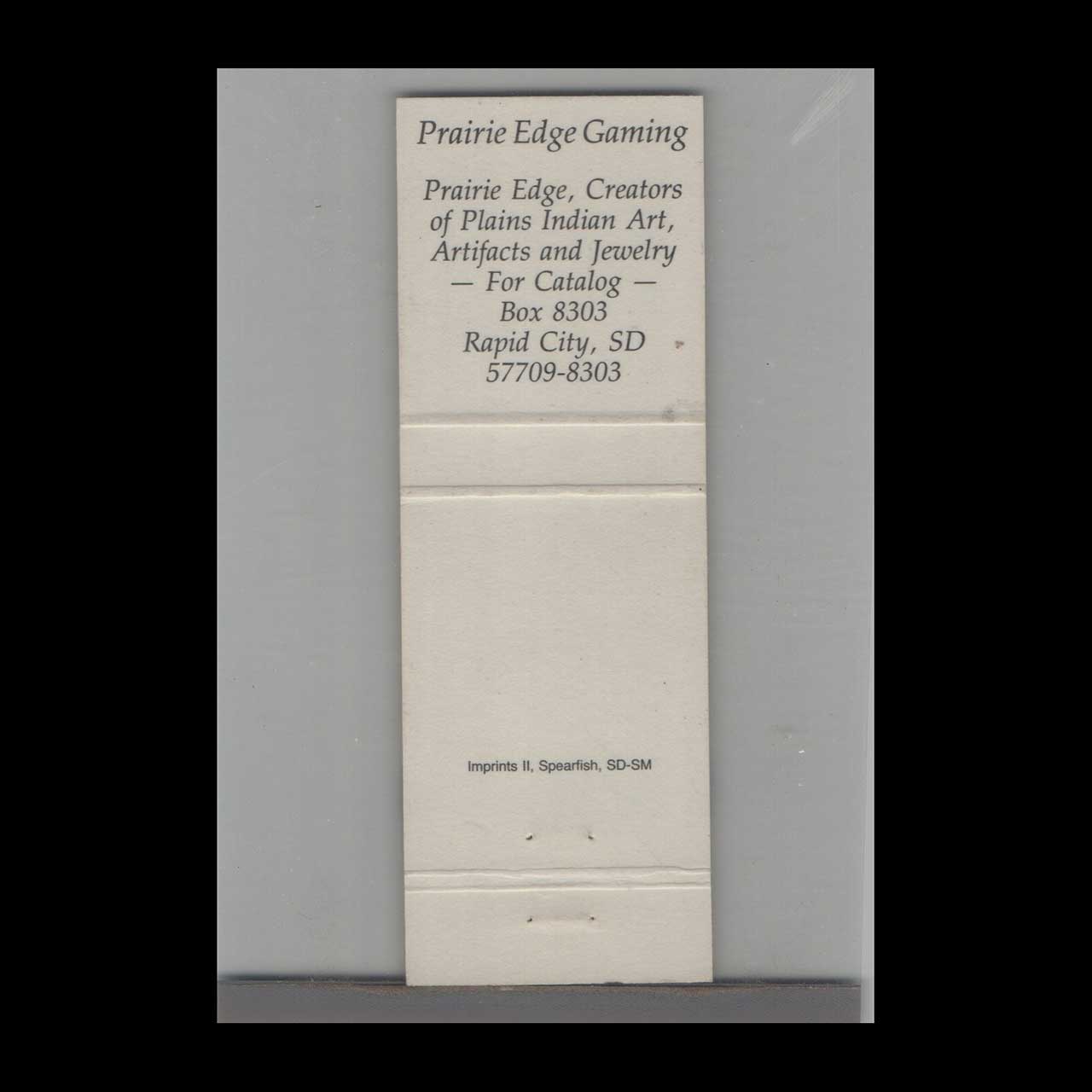 Prairie Edge Gaming Matchbook Cover Deadwood SD Prairie Edge Gaming Matchbook Cover Deadwood SD