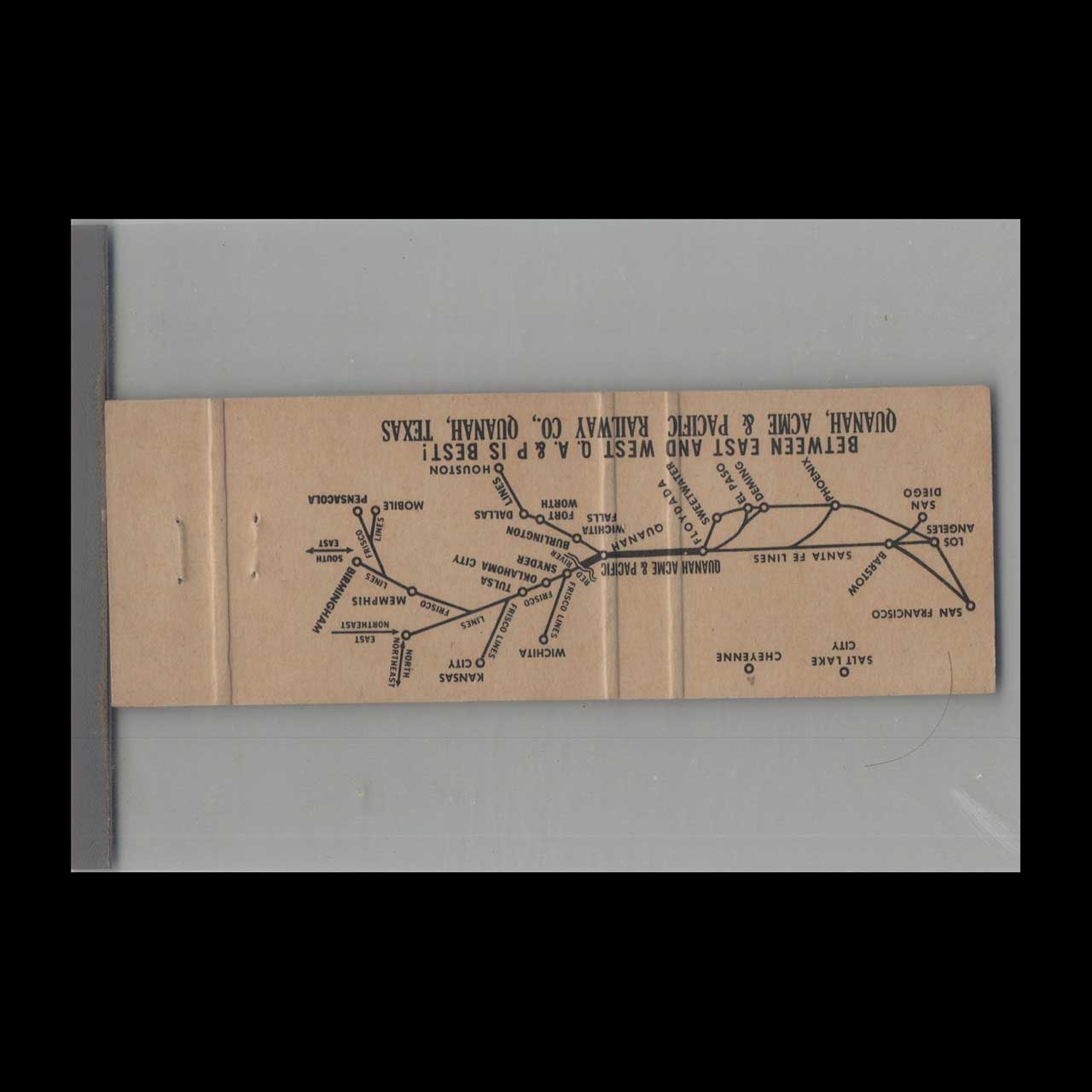 Quanah Acme & Pacific Railway Matchbook Cover Quanah Acme & Pacific Railway Matchbook Cover