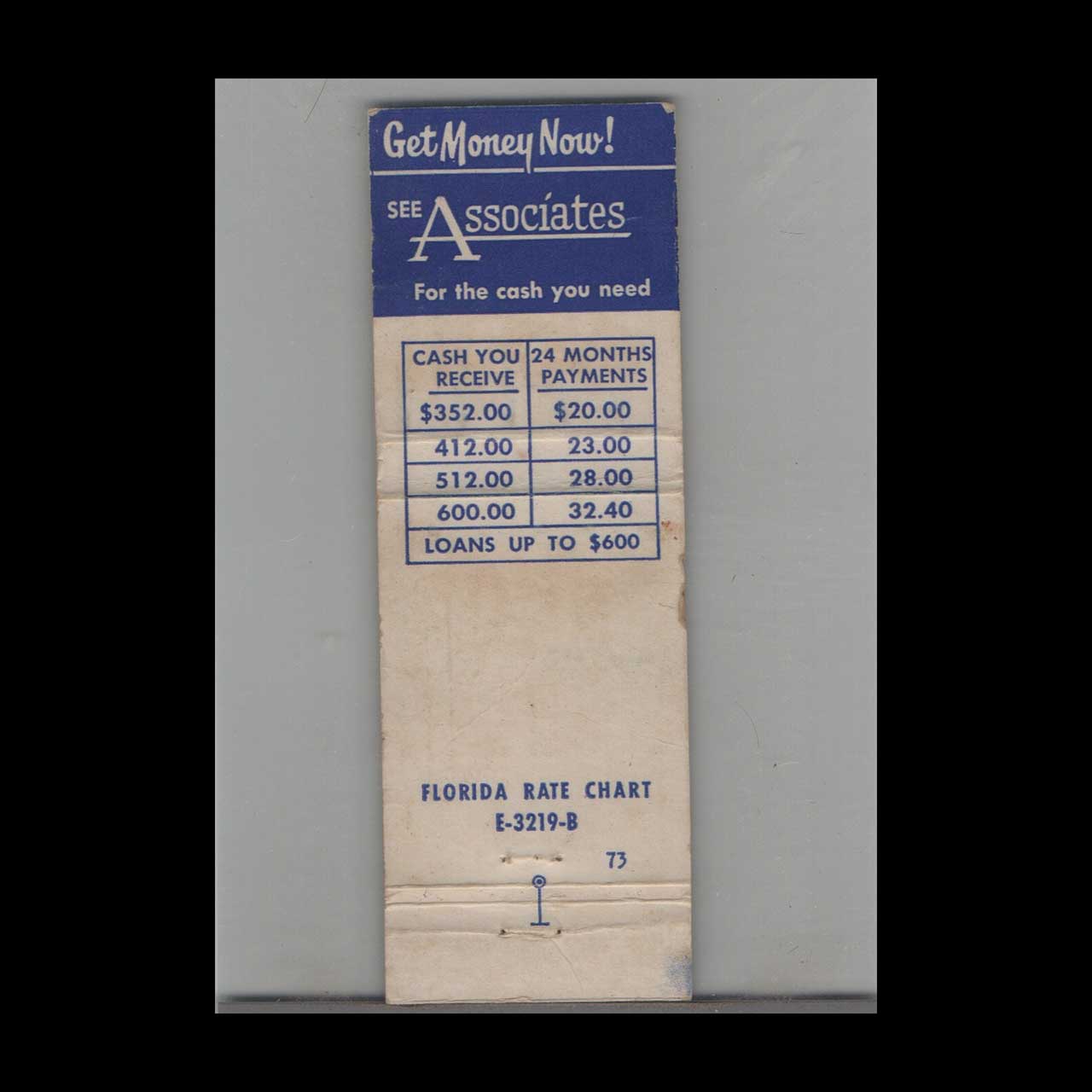 Matchbook Cover Associates Loan Company Carol City FL Matchbook Cover Associates Loan Company Carol City FL