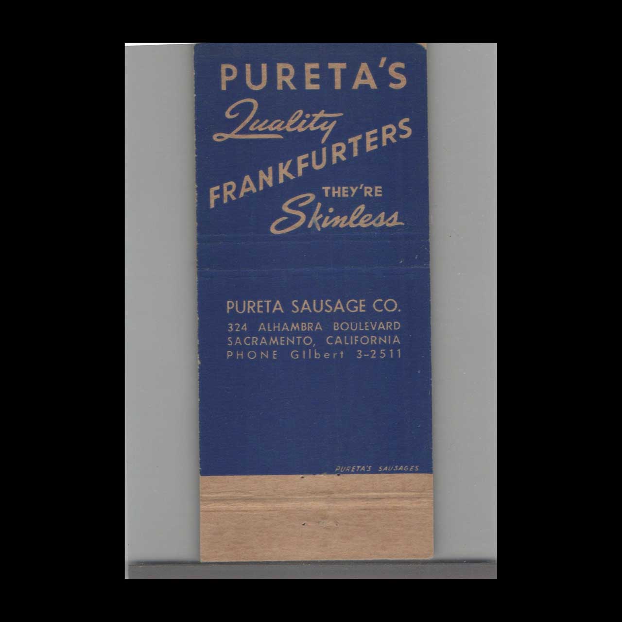 Matchbook Cover Puretas Quality Sausages Sacramento CA Matchbook Cover Puretas Quality Sausages Sacramento CA