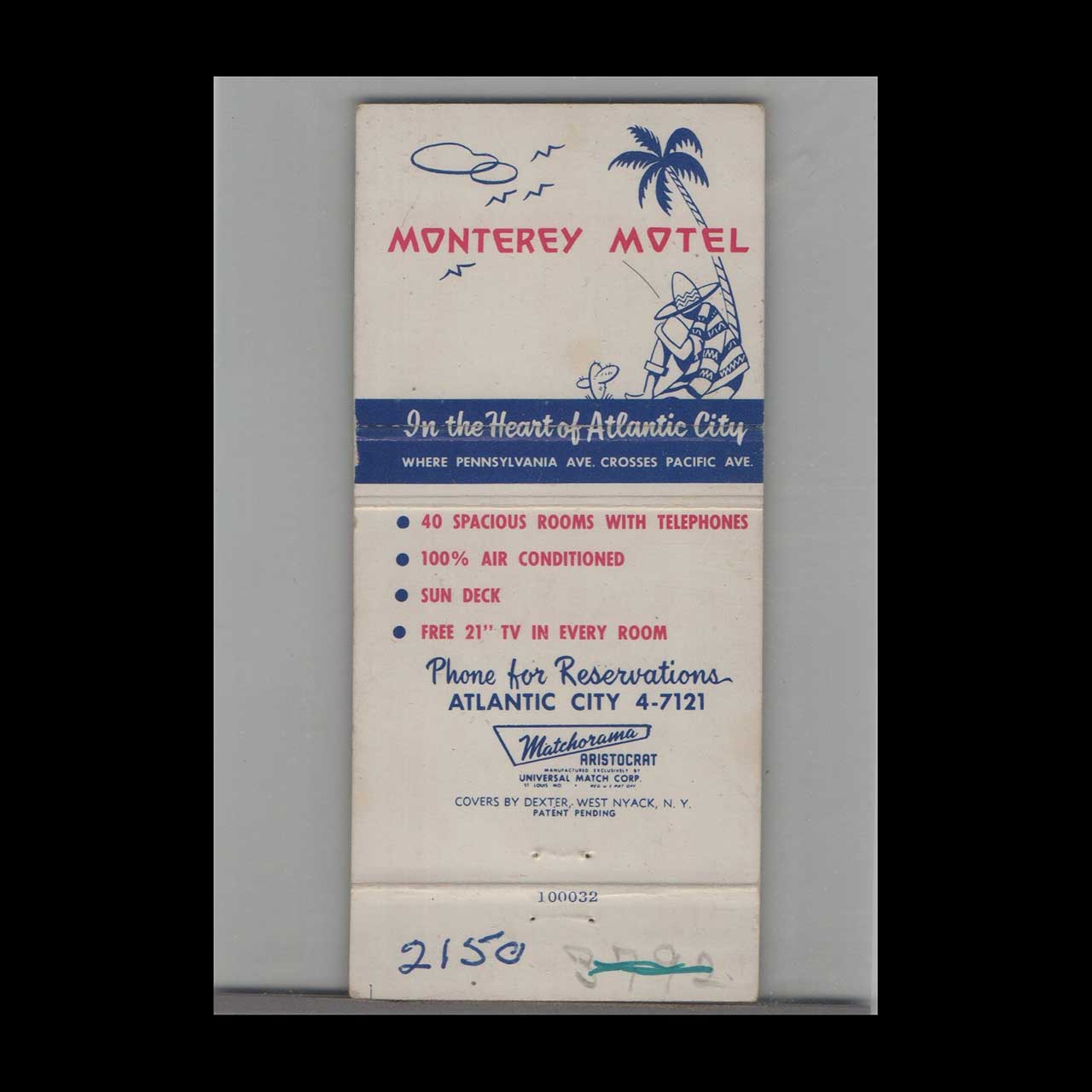 Matchbook Cover Monterey Motel Atlantic City NJ Matchbook Cover Monterey Motel Atlantic City NJ
