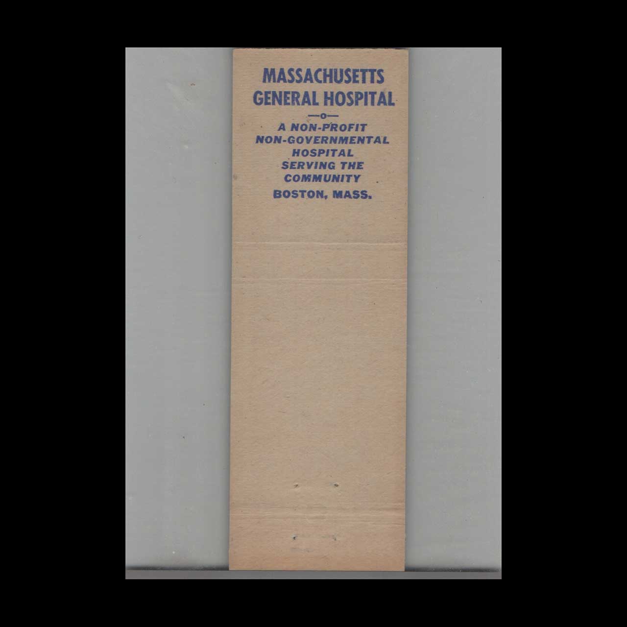 Matchbook Cover Massachusetts General Hospital Matchbook Cover Massachusetts General Hospital