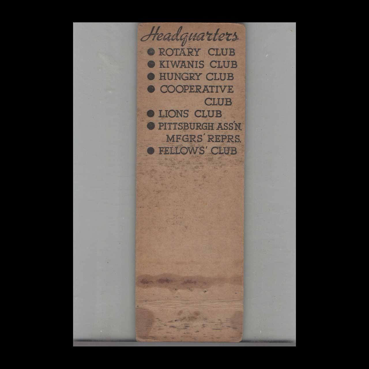 Matchbook Cover Fort Pitt Hotel Pittsburgh PA Tall Federal Matchbook Cover Fort Pitt Hotel Pittsburgh PA Tall Federal