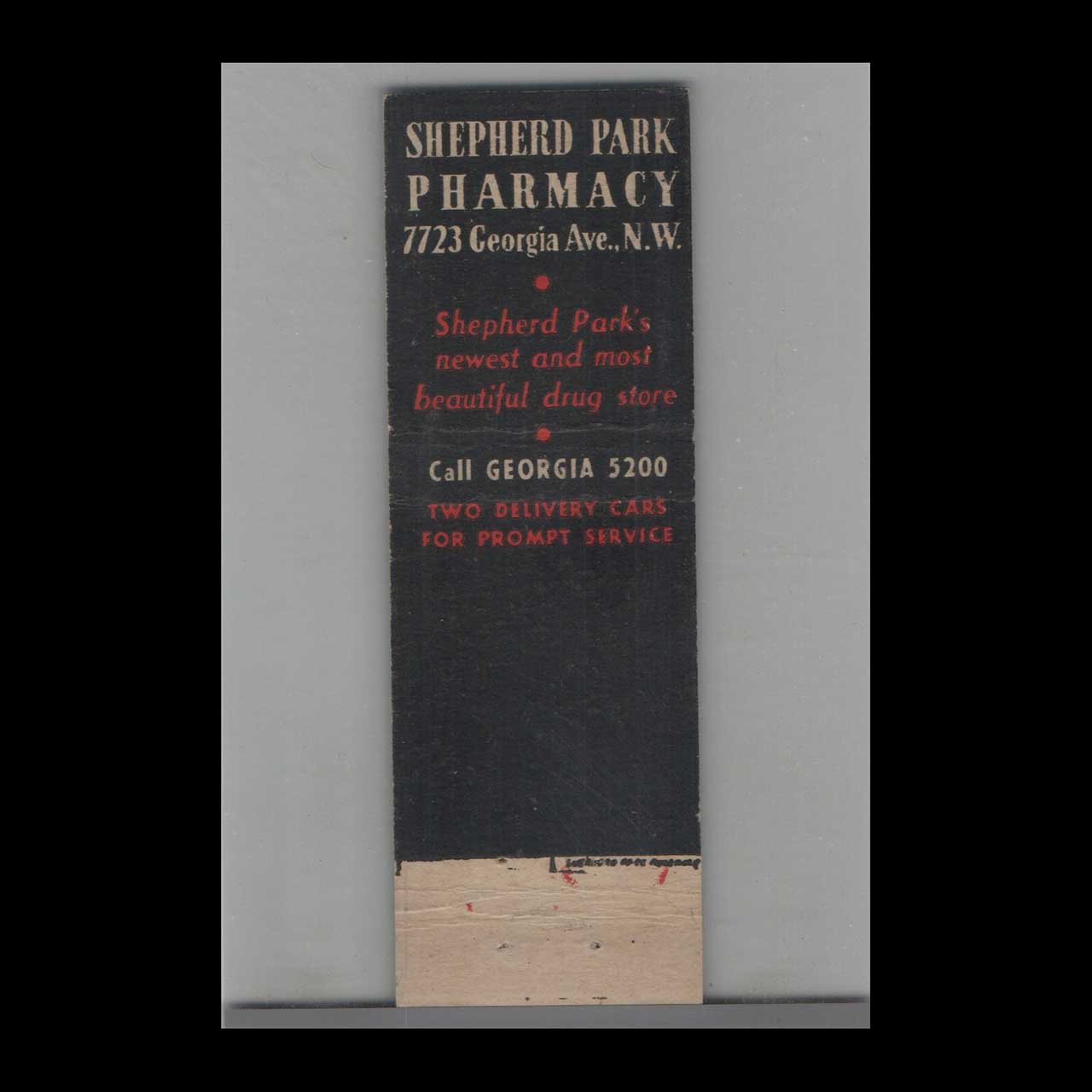 Shepherd Park Pharmacy Matchbook Cover 7723 Georgia Ave Shepherd Park Pharmacy Matchbook Cover 7723 Georgia Ave