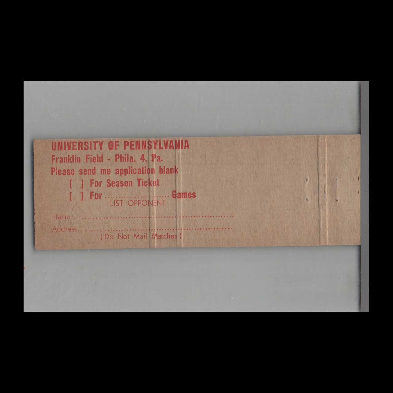 1960 University of Pennsylvania Football Schedule Matchbook Cover 1960 University of Pennsylvania Football Schedule Matchbook Cover