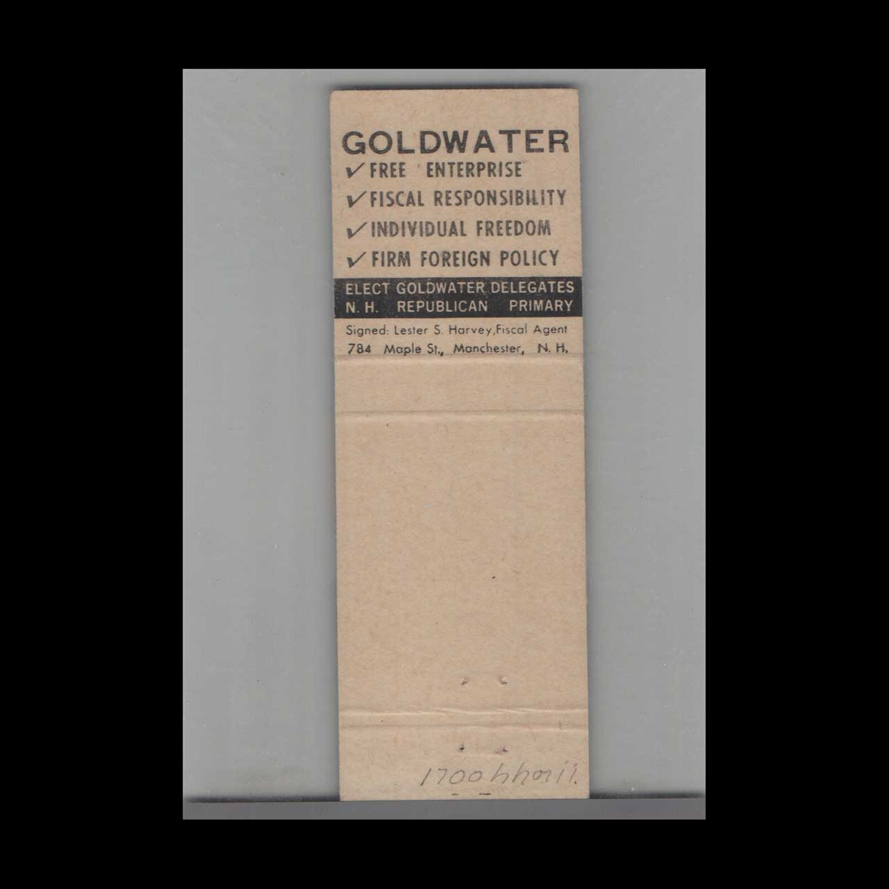 Senator Barry Goldwater 1964 Campaign Matchbook Cover Senator Barry Goldwater 1964 Campaign Matchbook Cover