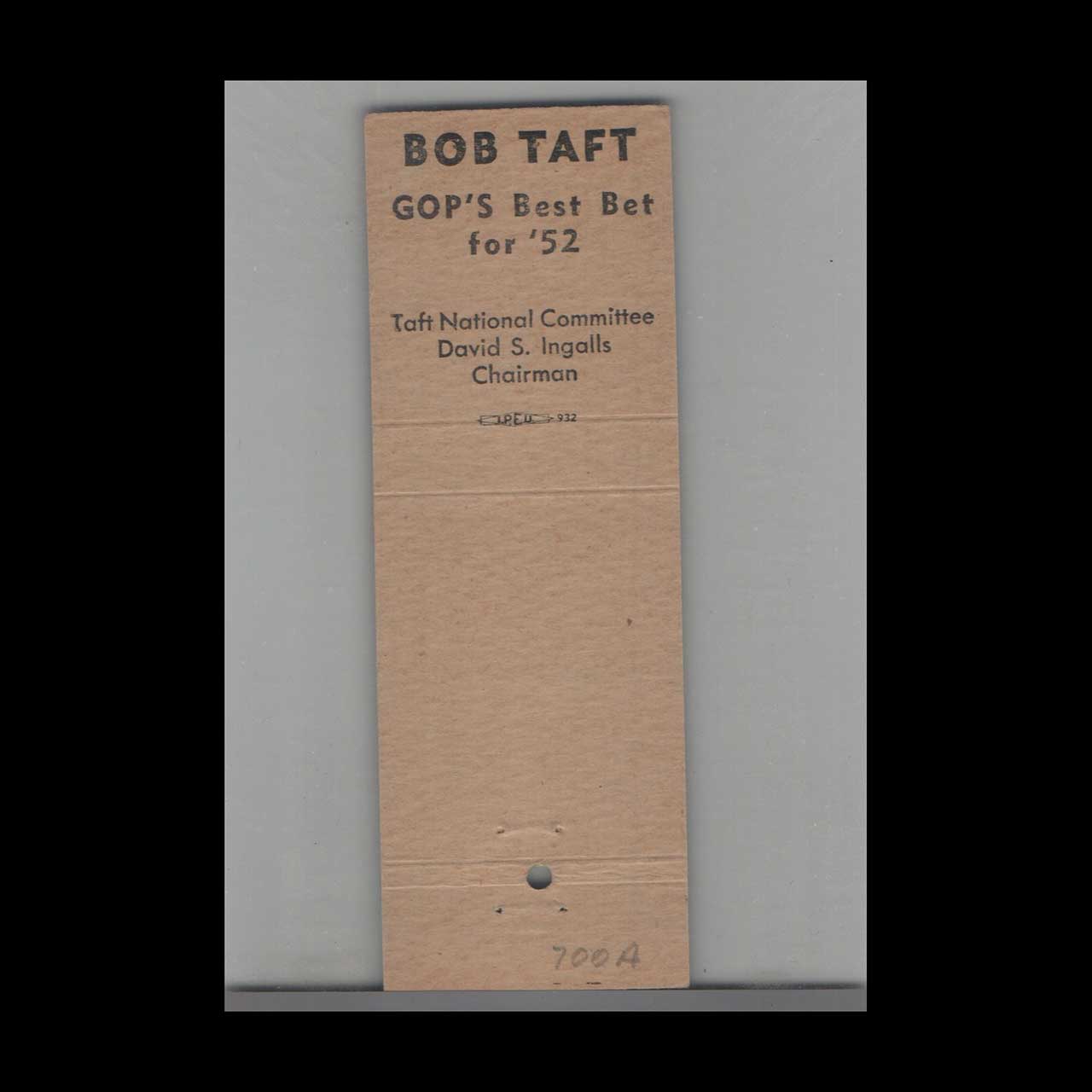 Vote Republican Bob Taft Matchbook Cover Vote Republican Bob Taft Matchbook Cover