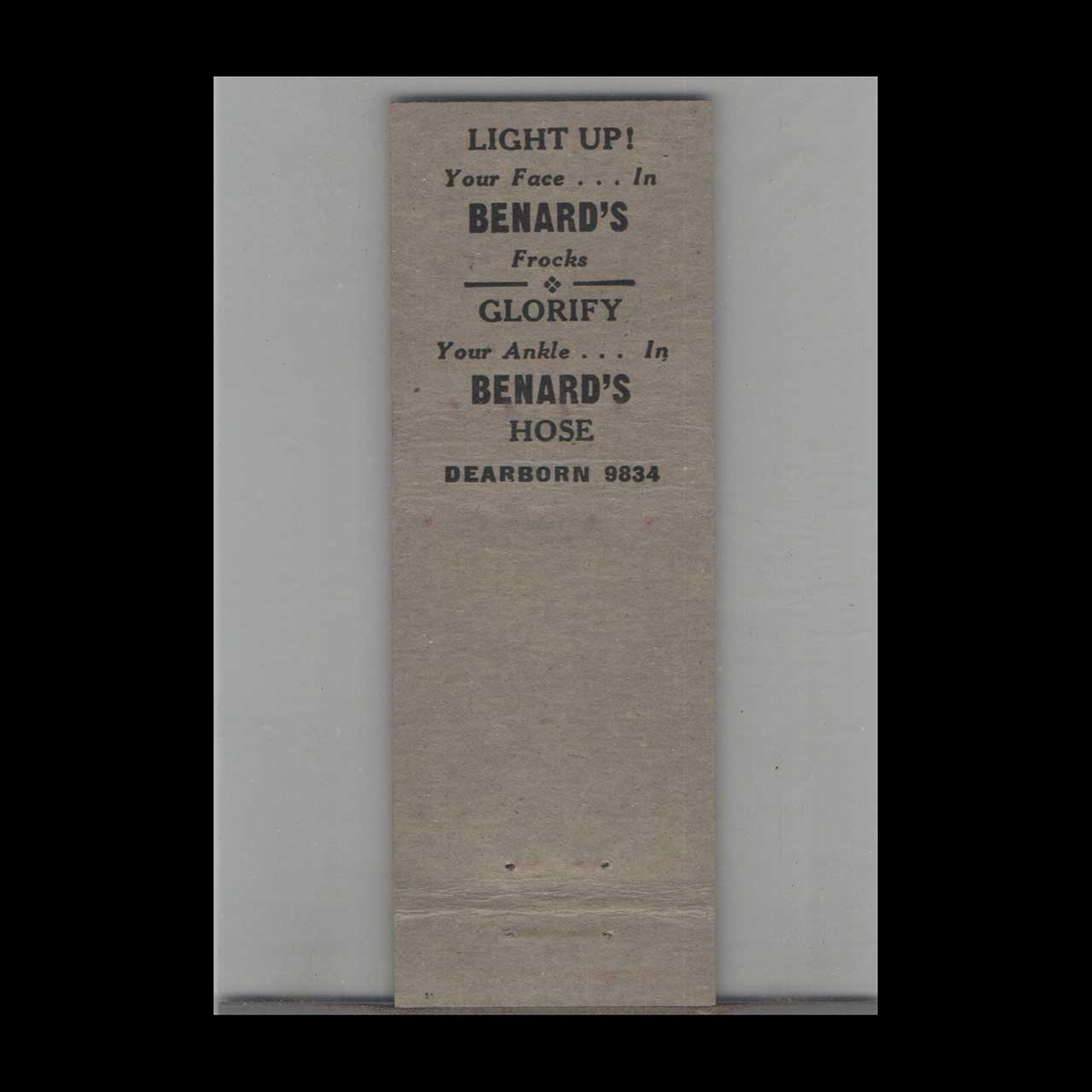 Benards Dresses Coats Suits Hosiery Matchbook Cover Dearborn Benards Dresses Coats Suits Hosiery Matchbook Cover Dearborn