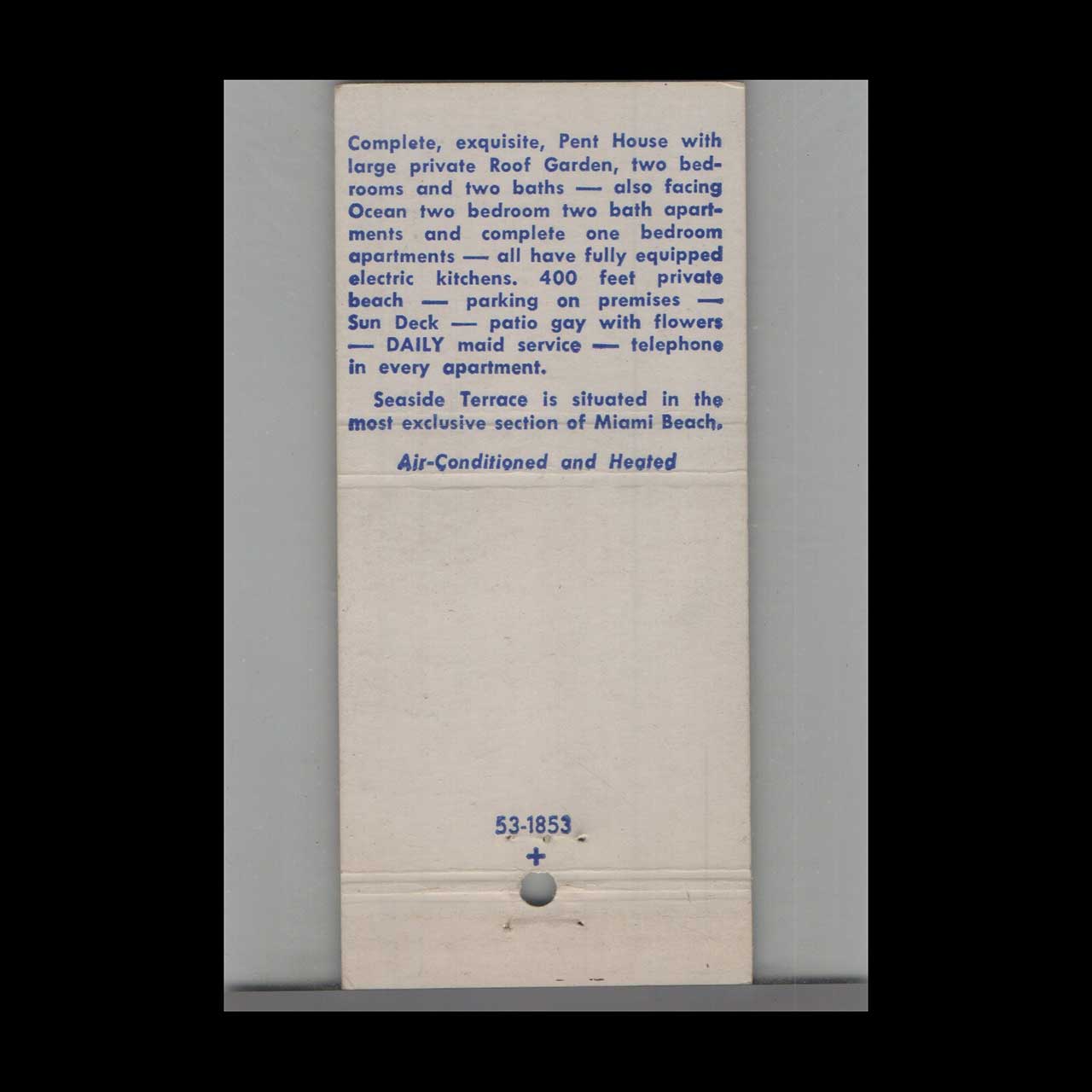 Matchbook Cover Seaside Terrace Miami Beach FL Matchbook Cover Seaside Terrace Miami Beach FL