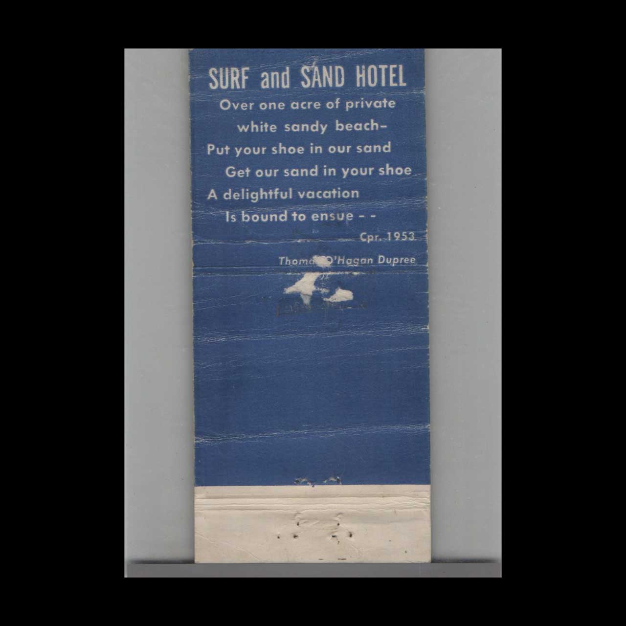 Matchbook Cover Surf & Sand Hotel Lido Beach Sarasota FL Matchbook Cover Surf & Sand Hotel Lido Beach Sarasota FL