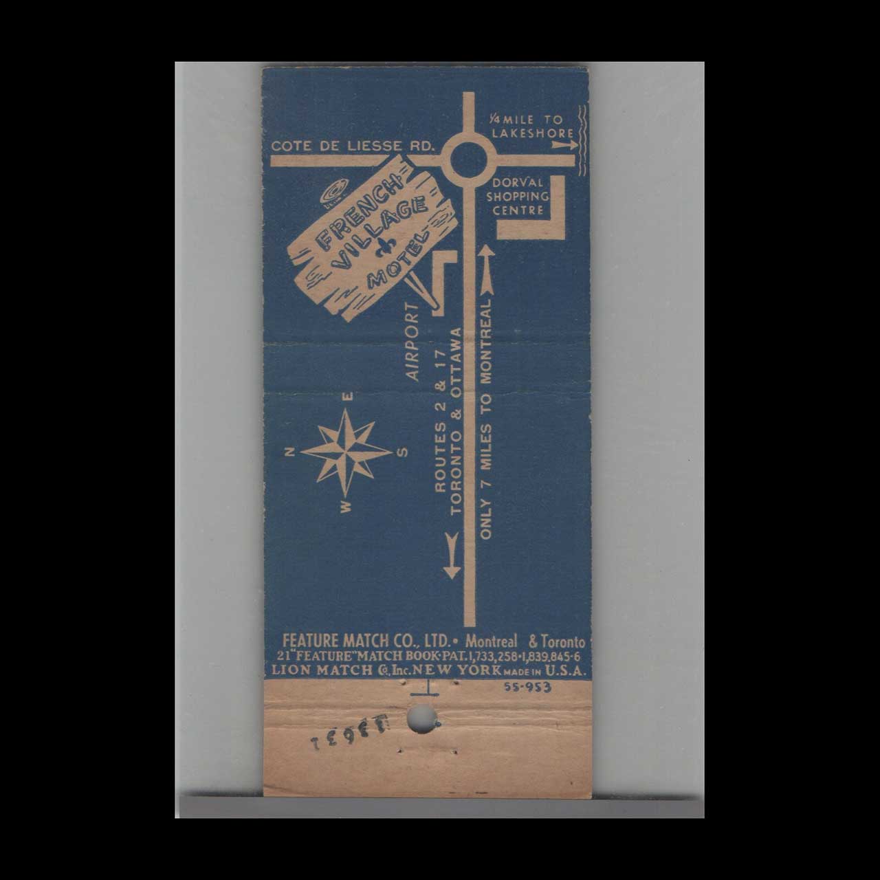 Matchbook Cover French Village Motel Montreal Quebec Matchbook Cover French Village Motel Montreal Quebec
