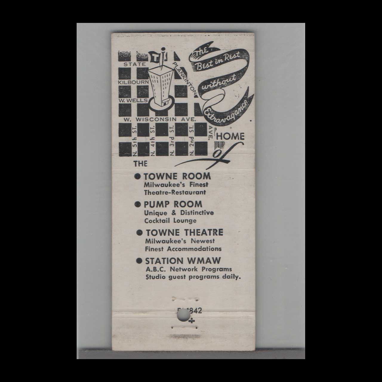 Matchbook Cover Towne Hotel Milwaukee WI Matchbook Cover Towne Hotel Milwaukee WI