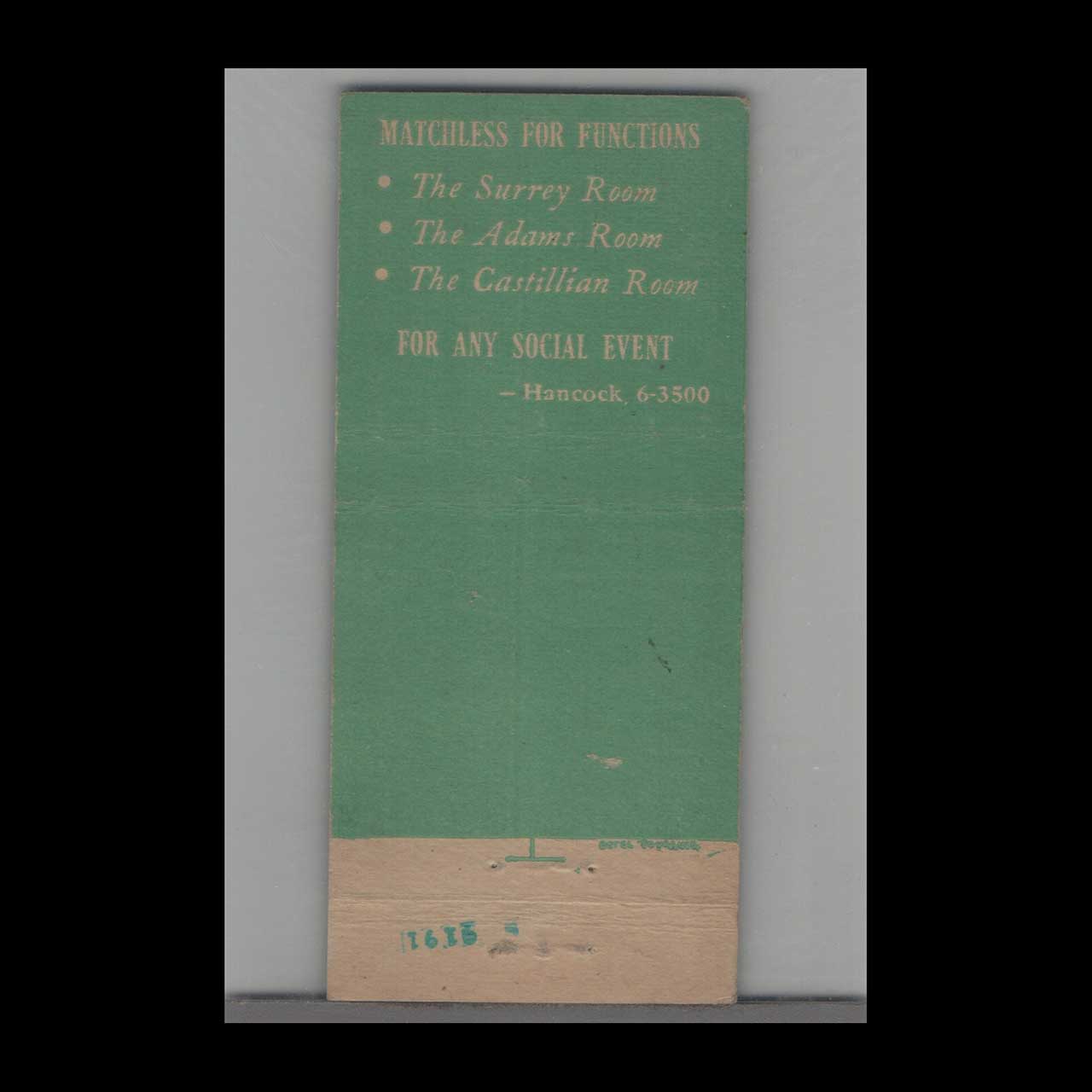 Matchbook Cover Hotel Touraine Boston MA Matchbook Cover Hotel Touraine Boston MA