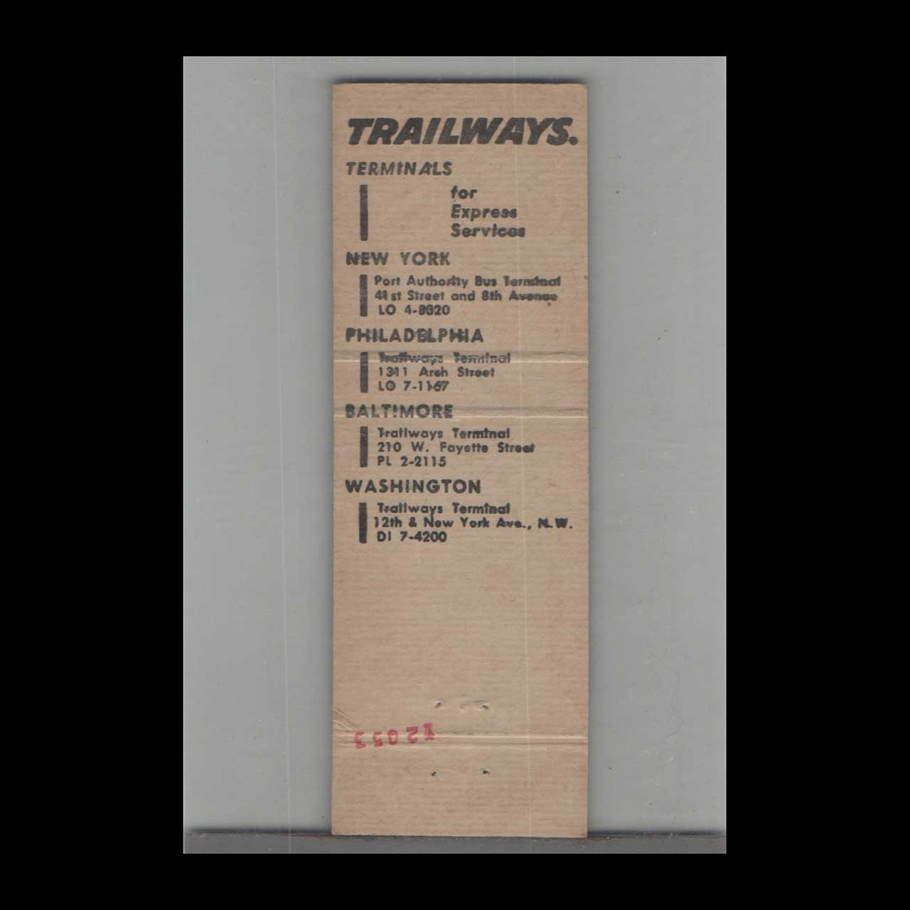 Matchbook Cover Full Length Trailways Bus Lines Matchbook Cover Full Length Trailways Bus Lines