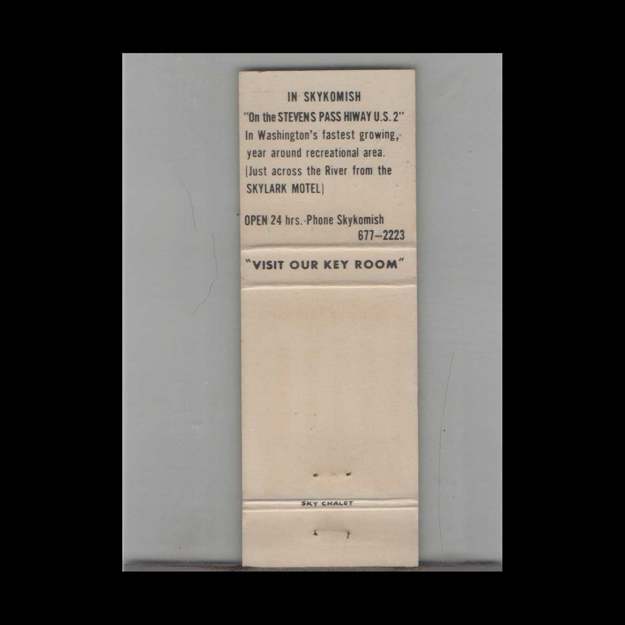 Sky Chalet Restaurant Matchbook Cover Skykomish WA Sky Chalet Restaurant Matchbook Cover Skykomish WA