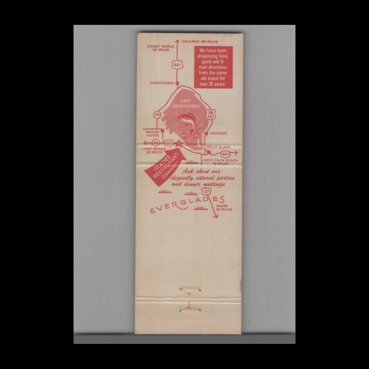 Matchbook Cover Glades Restaurant Clewiston FL Matchbook Cover Glades Restaurant Clewiston FL