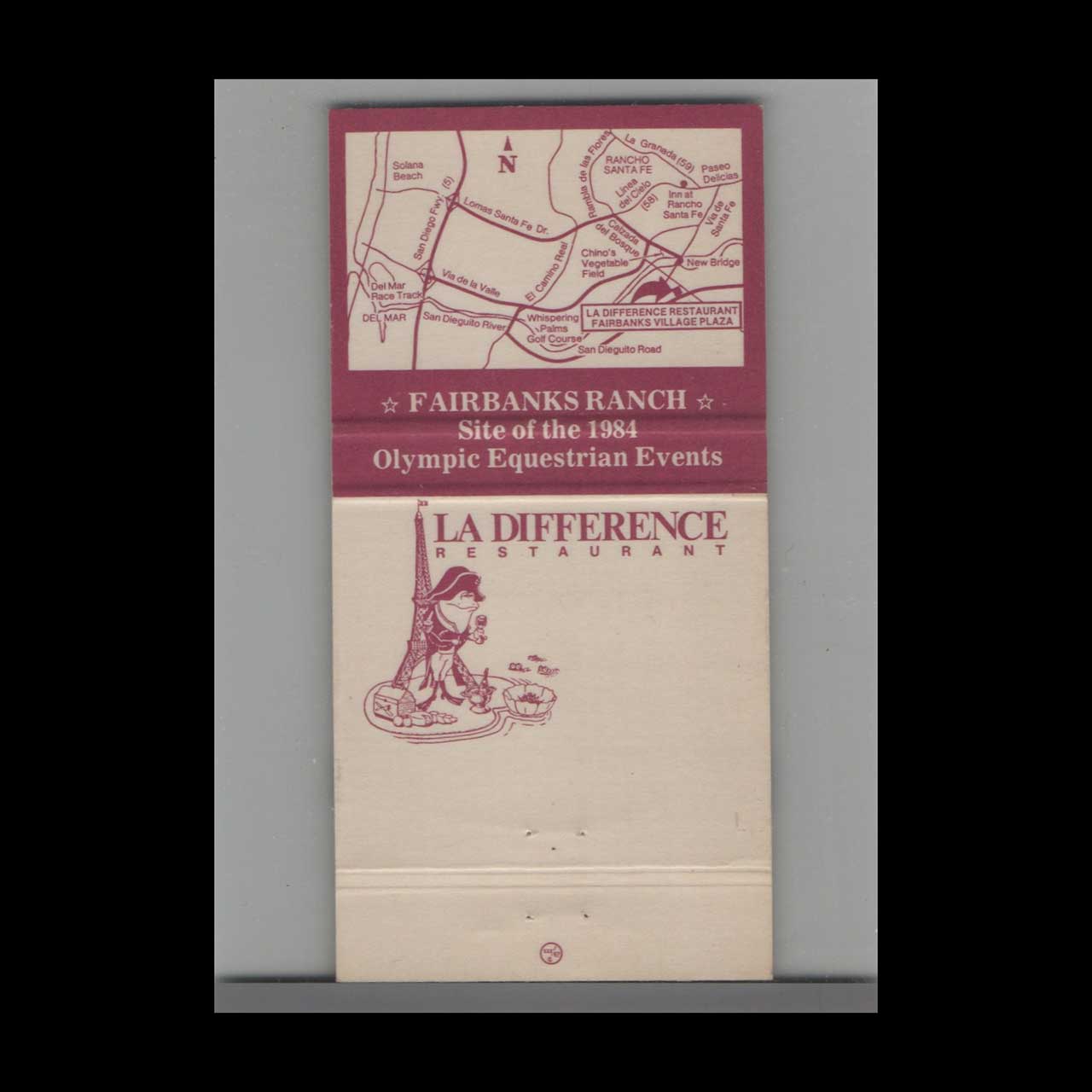 La Difference Restaurant Ranch Santa Fe Matchbook Cover La Difference Restaurant Ranch Santa Fe Matchbook Cover