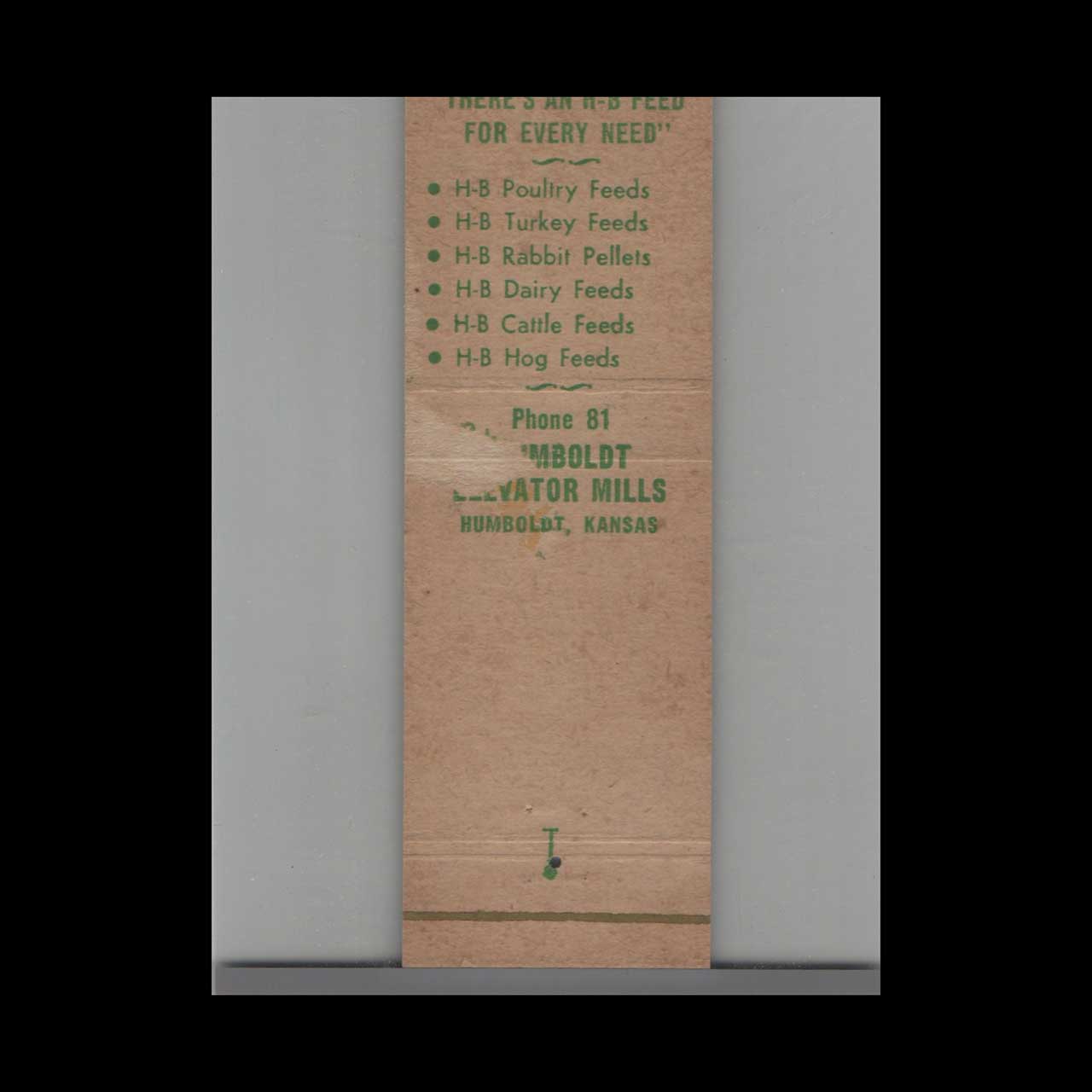 Matchbook Cover Farm Related Humboldt Elevator Mills Humboldt KS Matchbook Cover Farm Related Humboldt Elevator Mills Humboldt KS