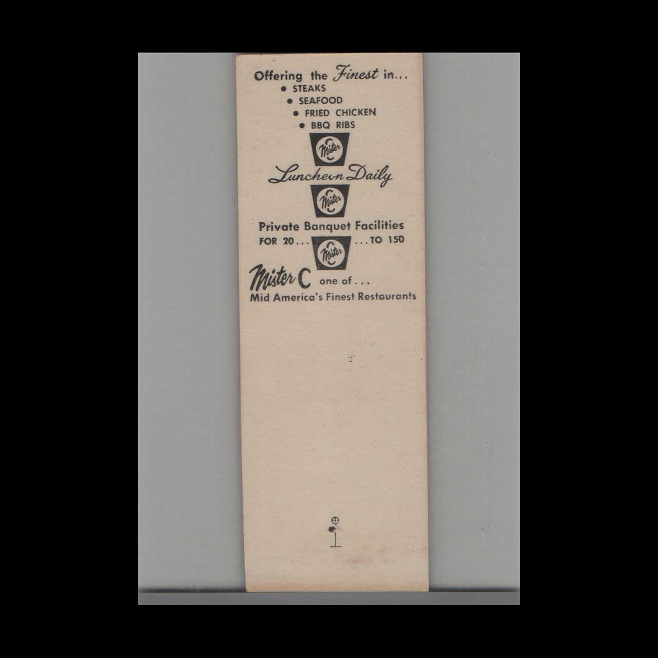 Mister C Restaurant & Lounge Matchbook Cover Kansas City Mister C Restaurant & Lounge Matchbook Cover Kansas City