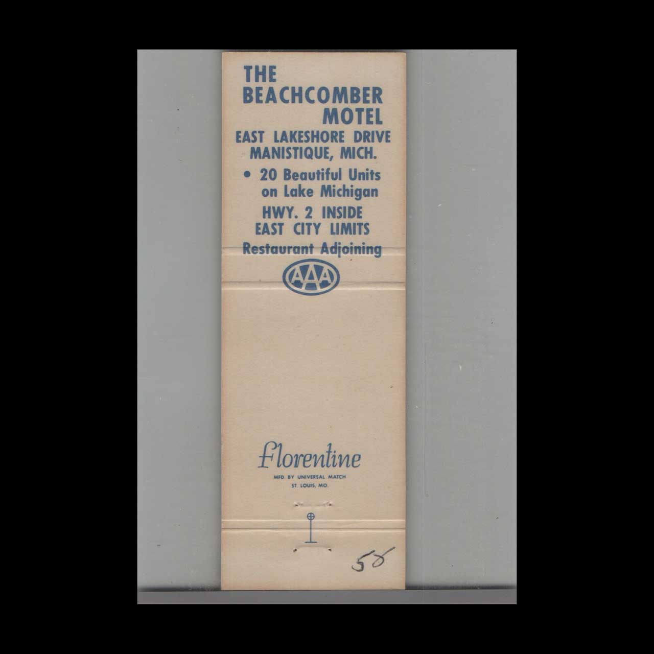 Matchbook Cover The Beachcomber Motel Manistique MI Matchbook Cover The Beachcomber Motel Manistique MI