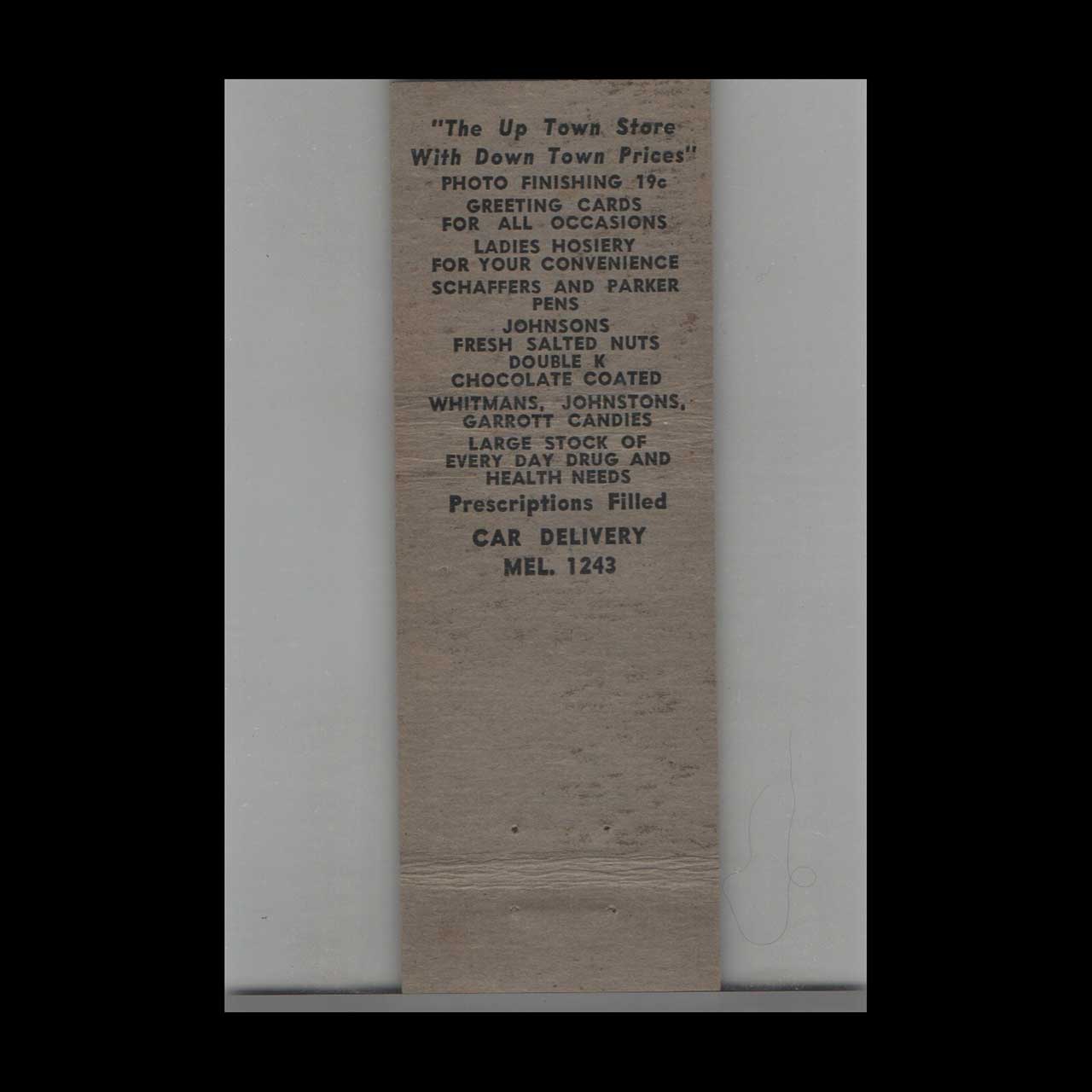 Schraders Drug Shop Matchbook Cover Fast Delivery Schraders Drug Shop Matchbook Cover Fast Delivery