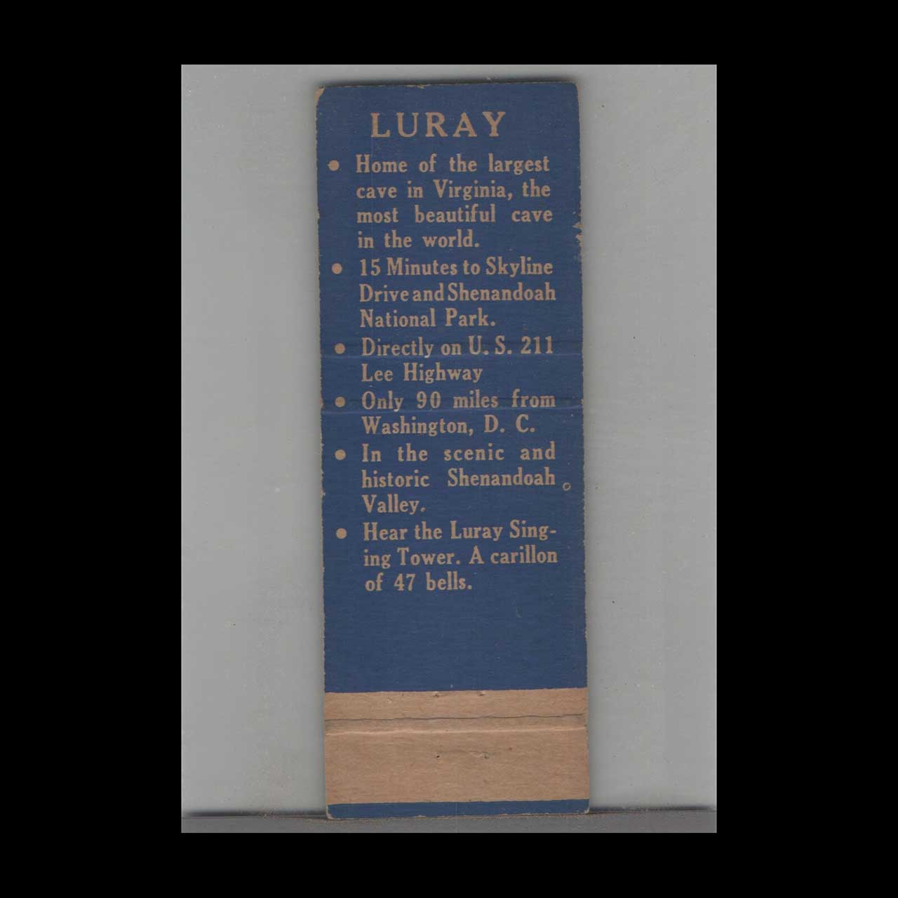 Matchbook Cover Shenandoah National Bank Luray Caverns VA Matchbook Cover Shenandoah National Bank Luray Caverns VA