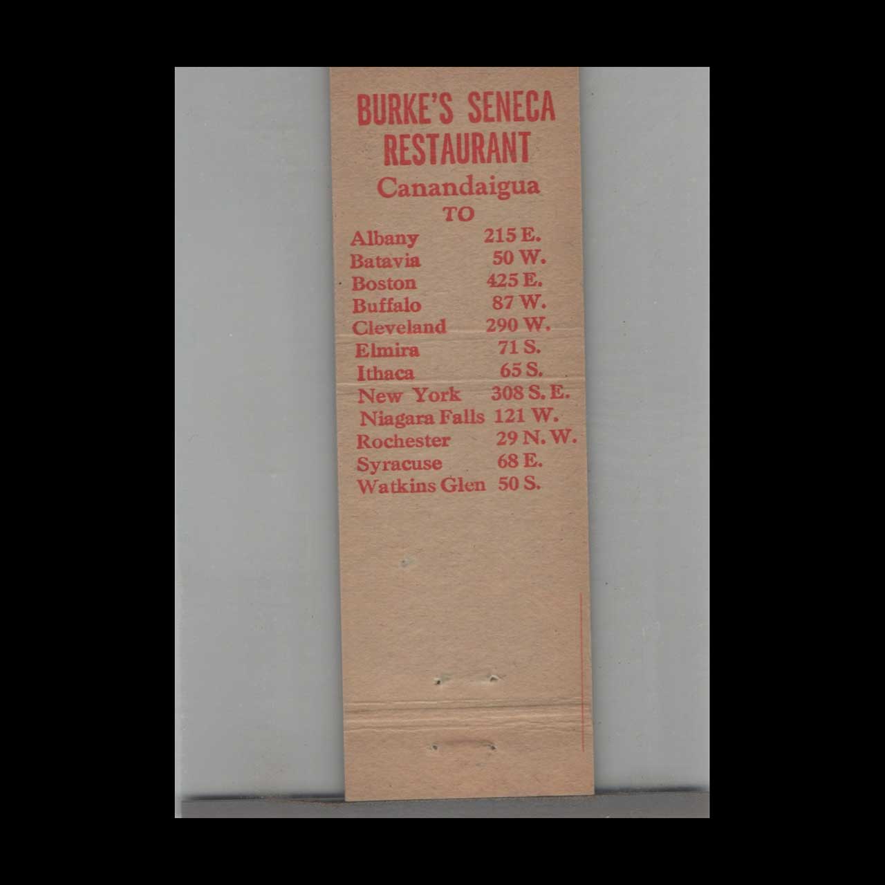 Burkes Seneca Restaurant Canandaigua Matchbook Cover Burkes Seneca Restaurant Canandaigua Matchbook Cover